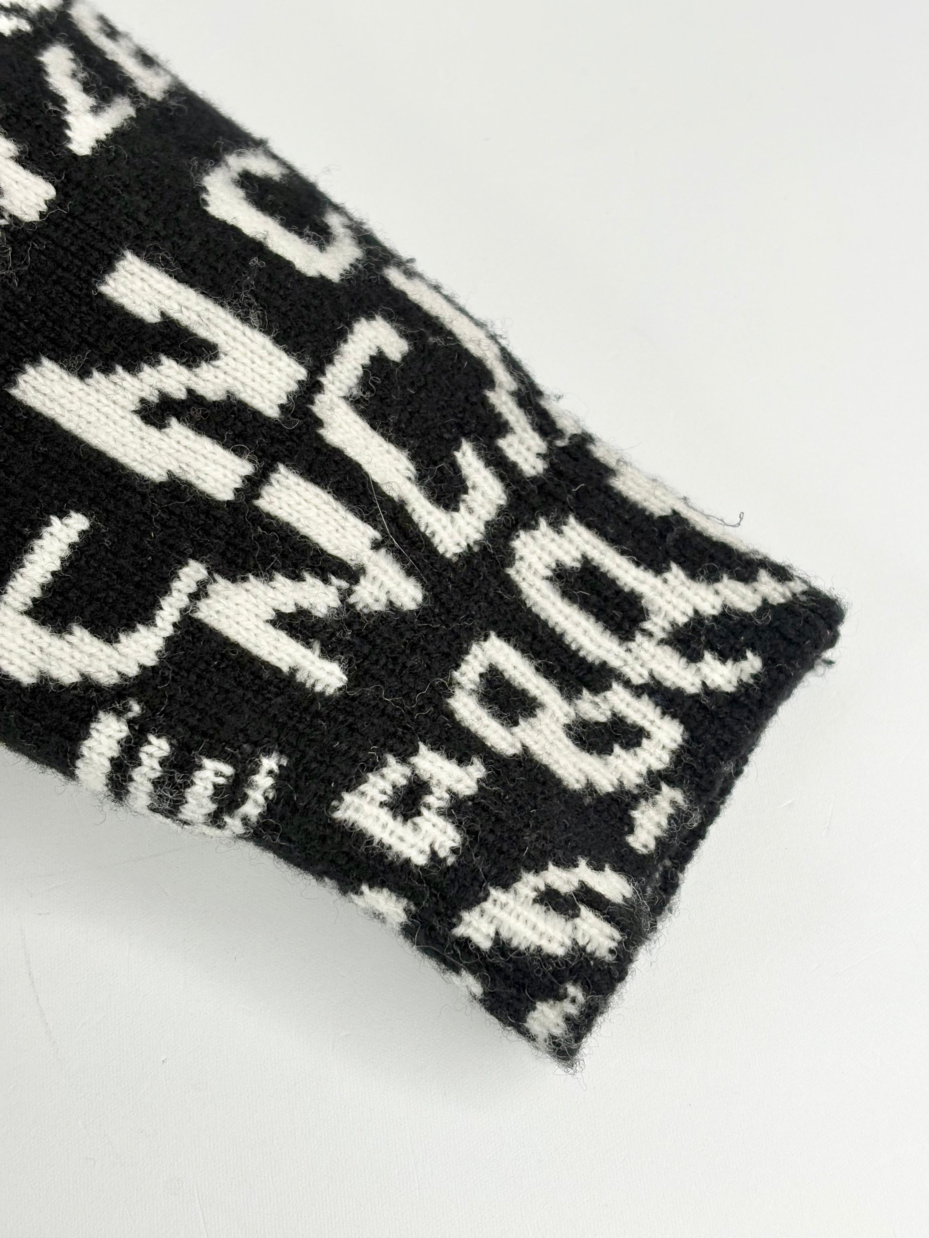 Balenciaga Black & White All-Over Print Logo Knit Turtleneck Sweater - AU8/10