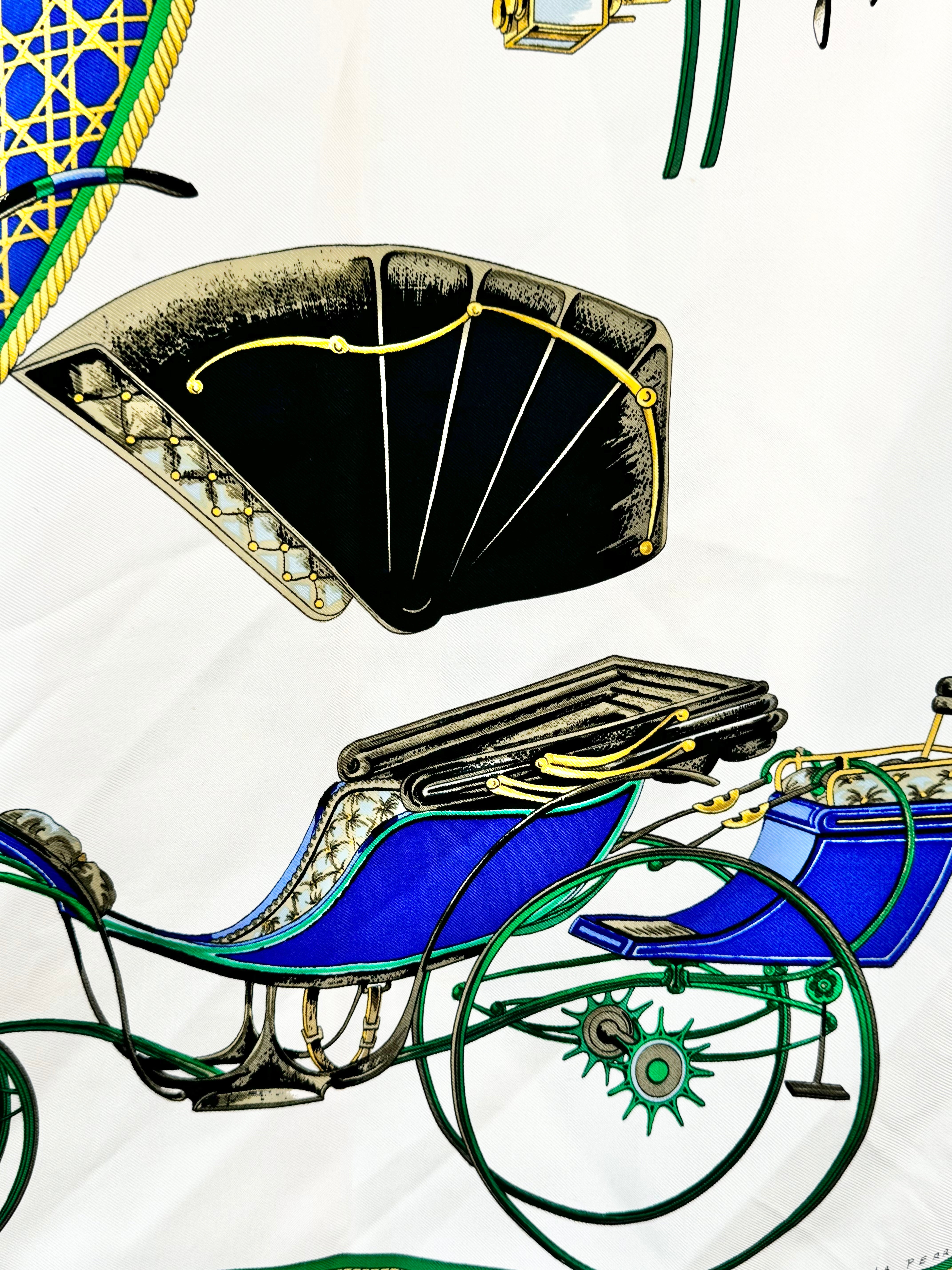 Hermès Scarf Carré ‘les voitures à transformation’ Blue Silk Scarf