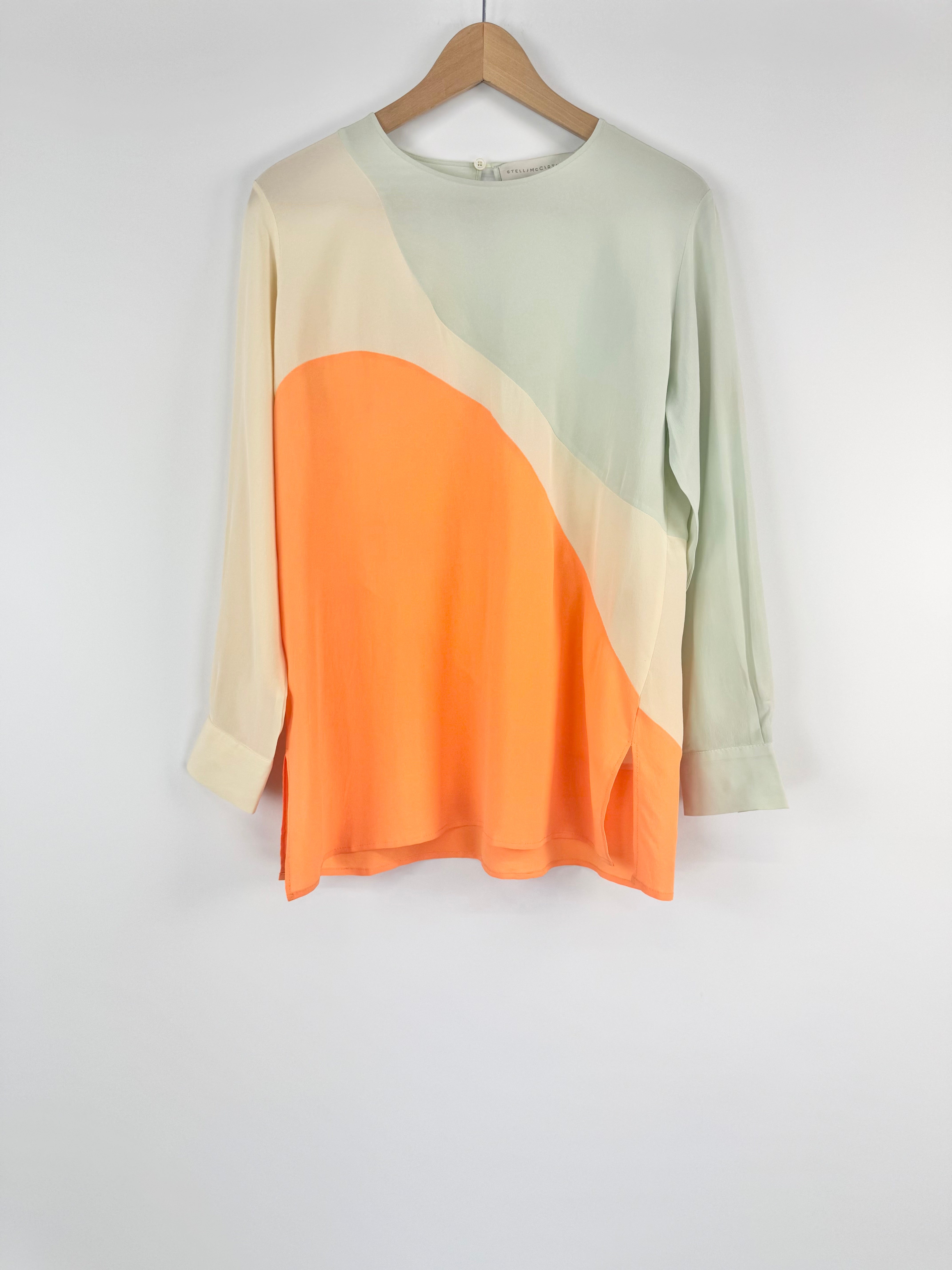Stella McCartney Colour Block Silk Crepe de Chine Blouse - AU8/10