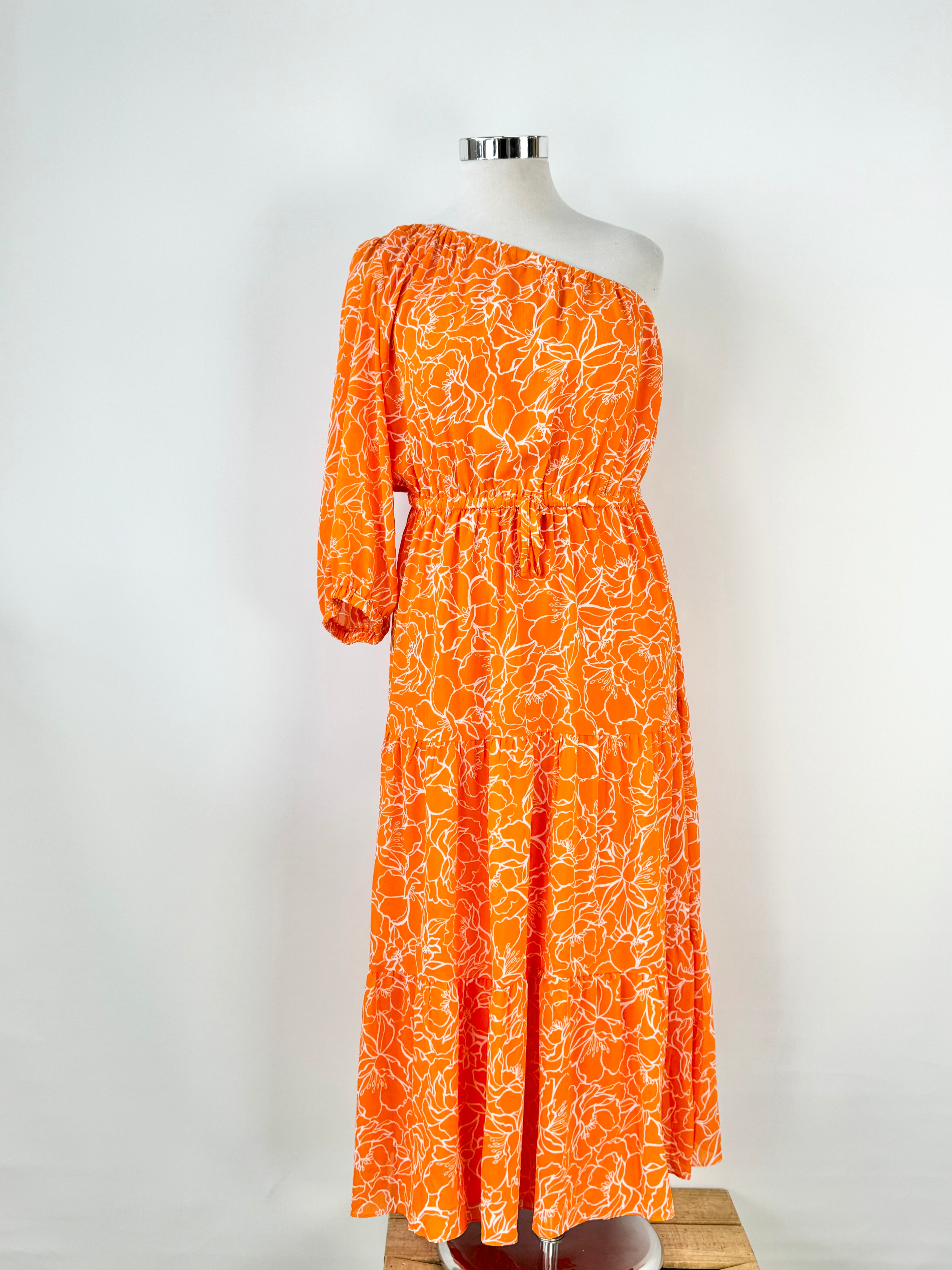 Tussah Orange Floral Off Shoulder Gown - AU14