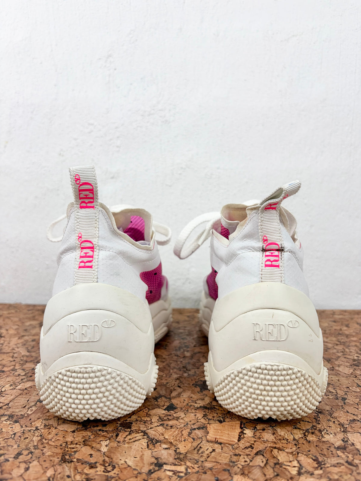 Red Valentino Pink & White Polka Dot Motif See-Through Lace Up Sneakers - EU36