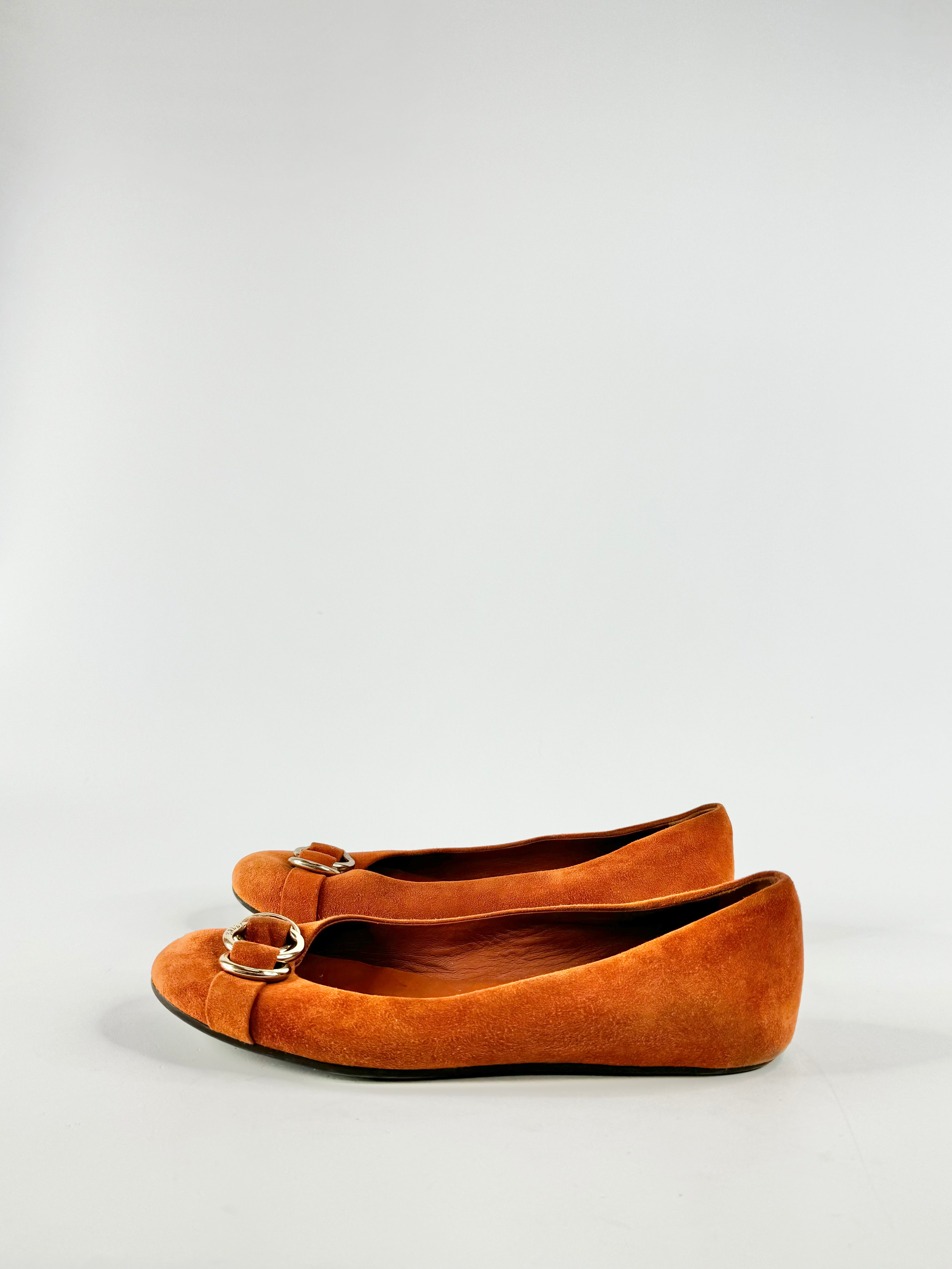 Bally 'Abbie' Burnt Orange Suede Ballet Flats - EU38