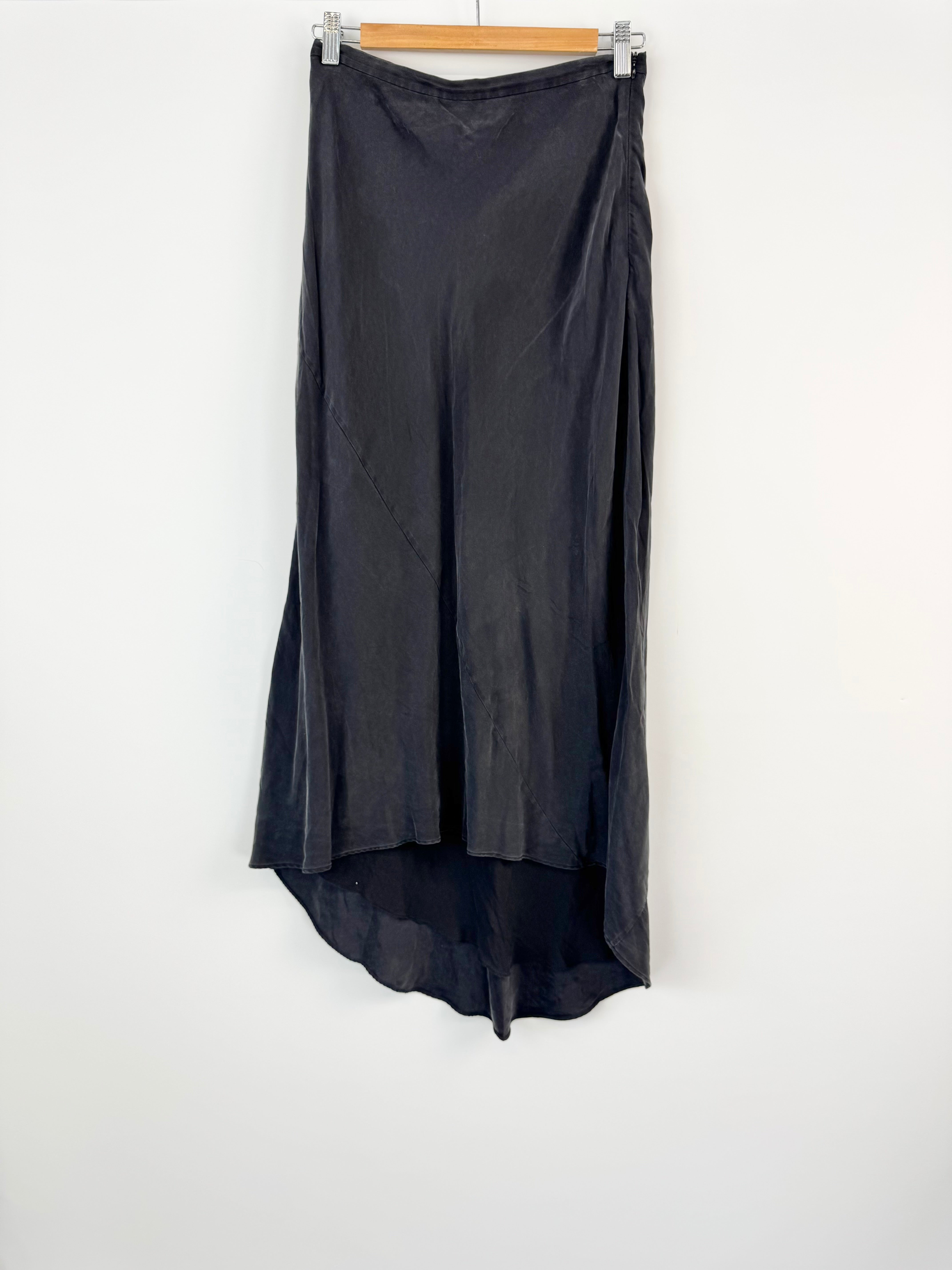 TY-LR Charcoal Silk Long Asymmetrical Train Skirt - AU8