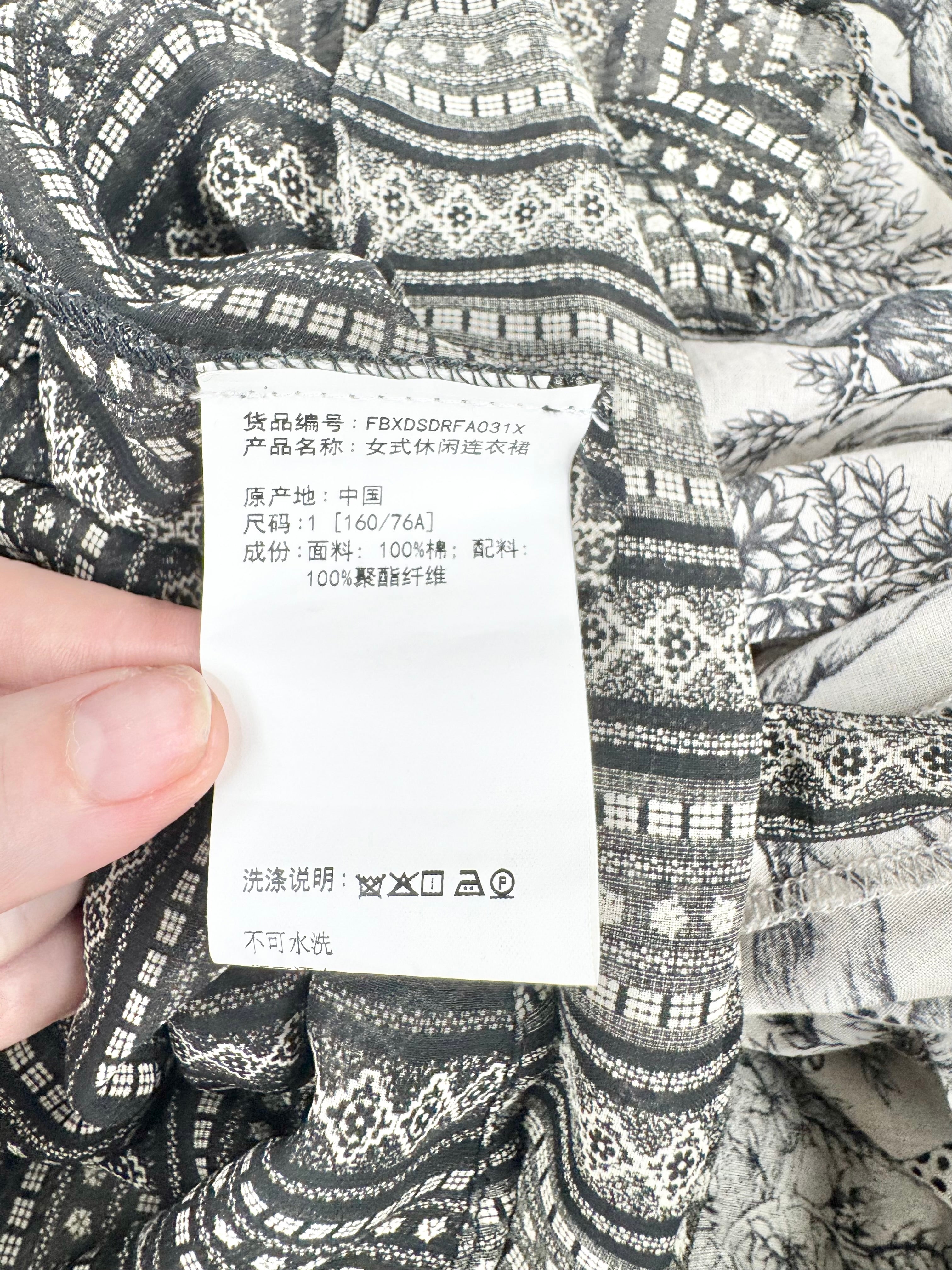 Archival Issey Miyake x Frapbois Black and Cream Leopard Printed Long Sleeve Flowy Swing Dress - AU8/10