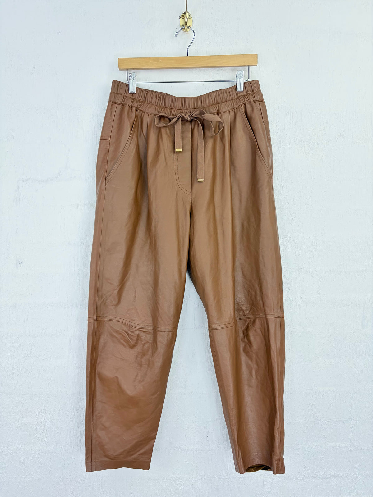 Ginger & Smart Caramel Leather Drawstring Slacks - AU12