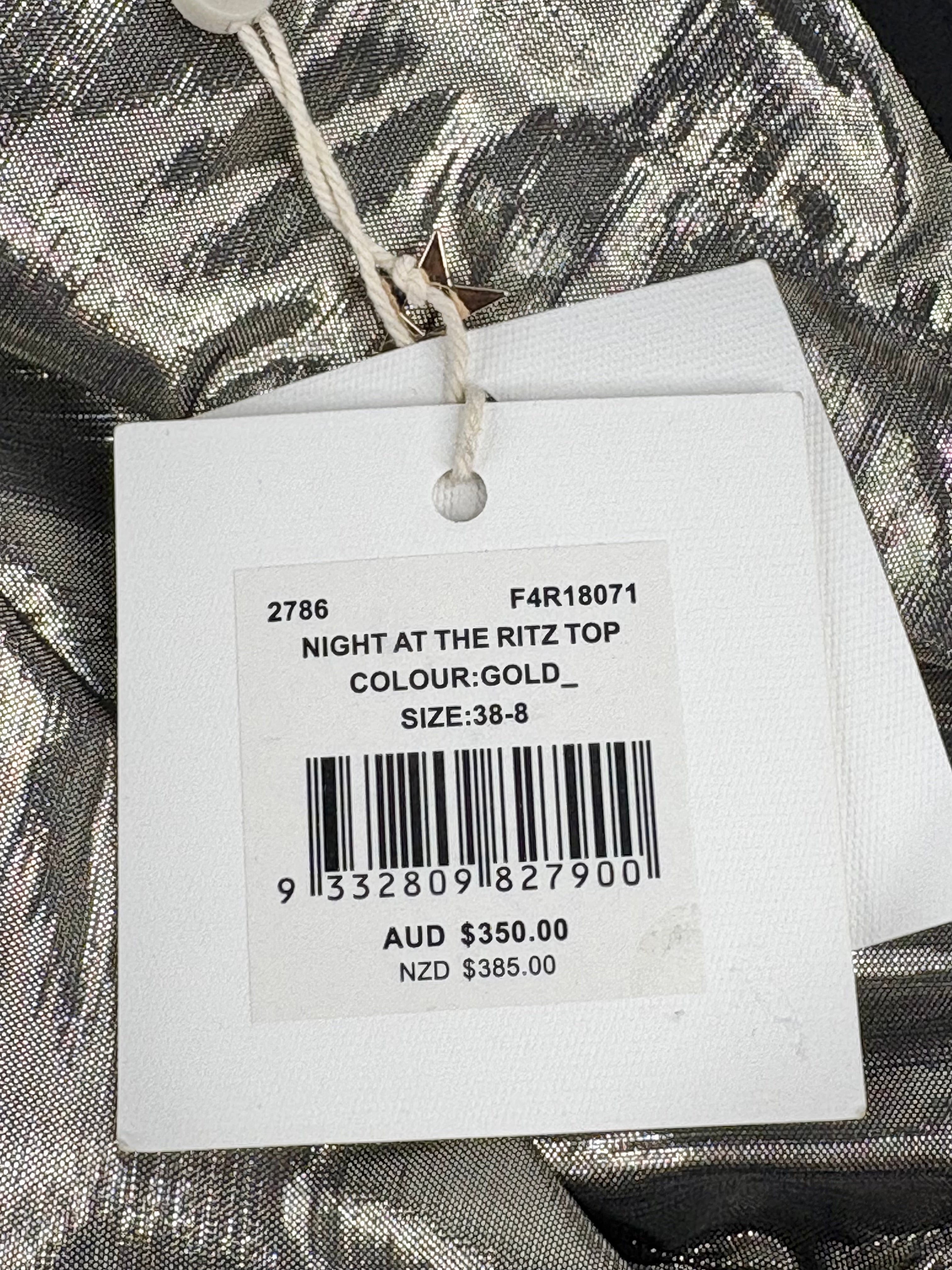 Sass & Bide Metallic Gold 'Night At The Ritz' Off-Shoulder Top - AU8