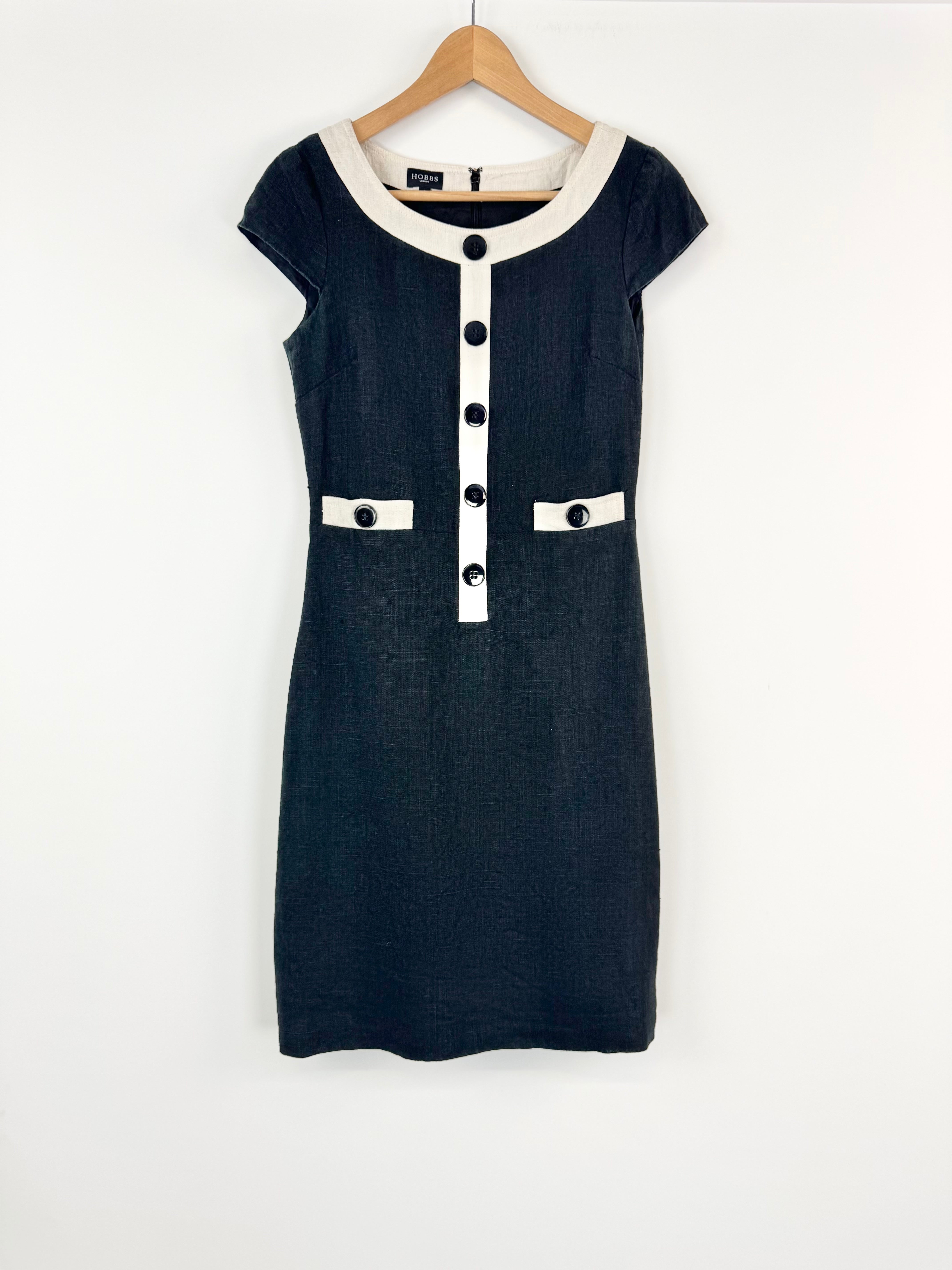 Hobbs London Black & White Retro Style Linen Dress - AU8