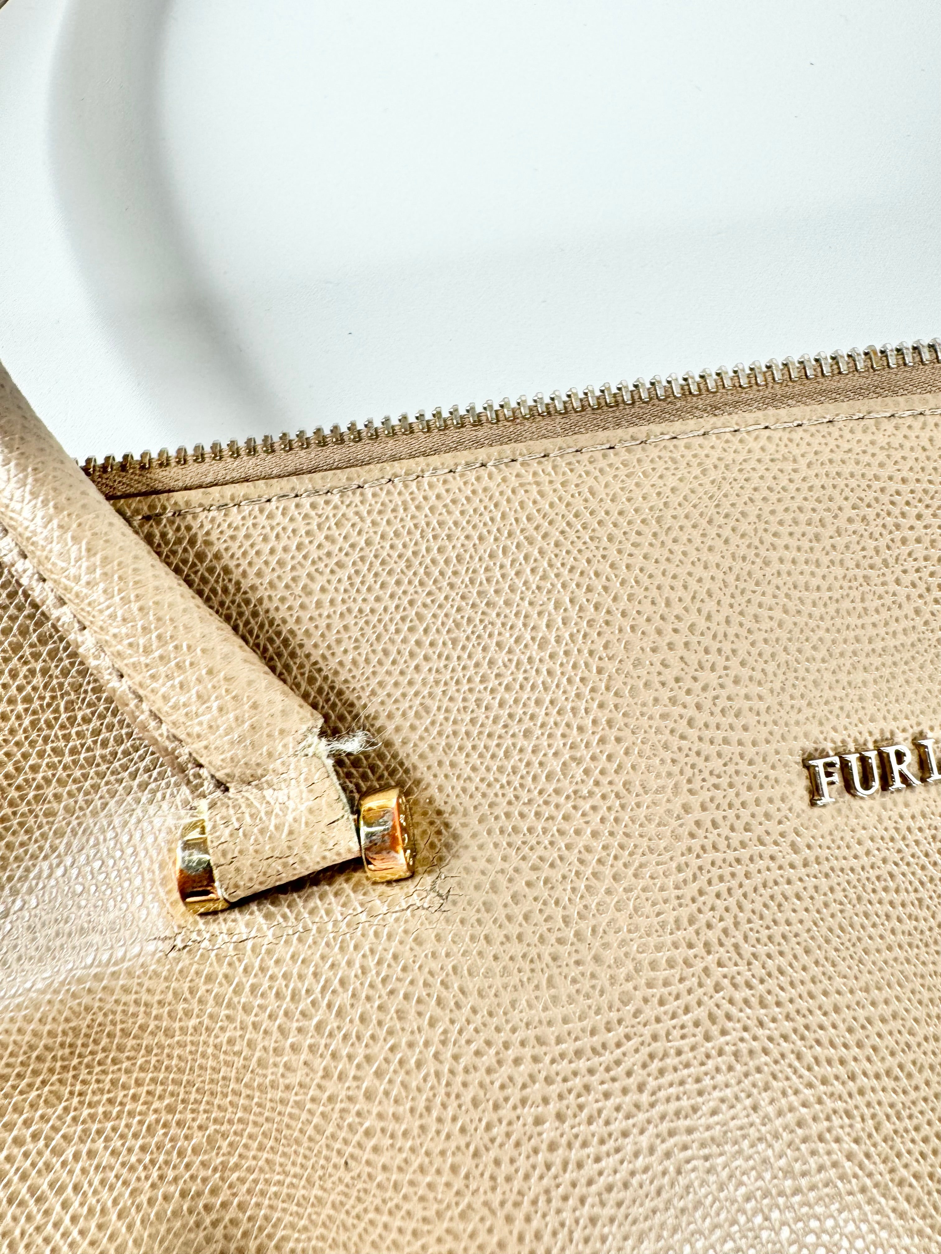 Furla Pebbled Taupe Leather Shoulder Bag