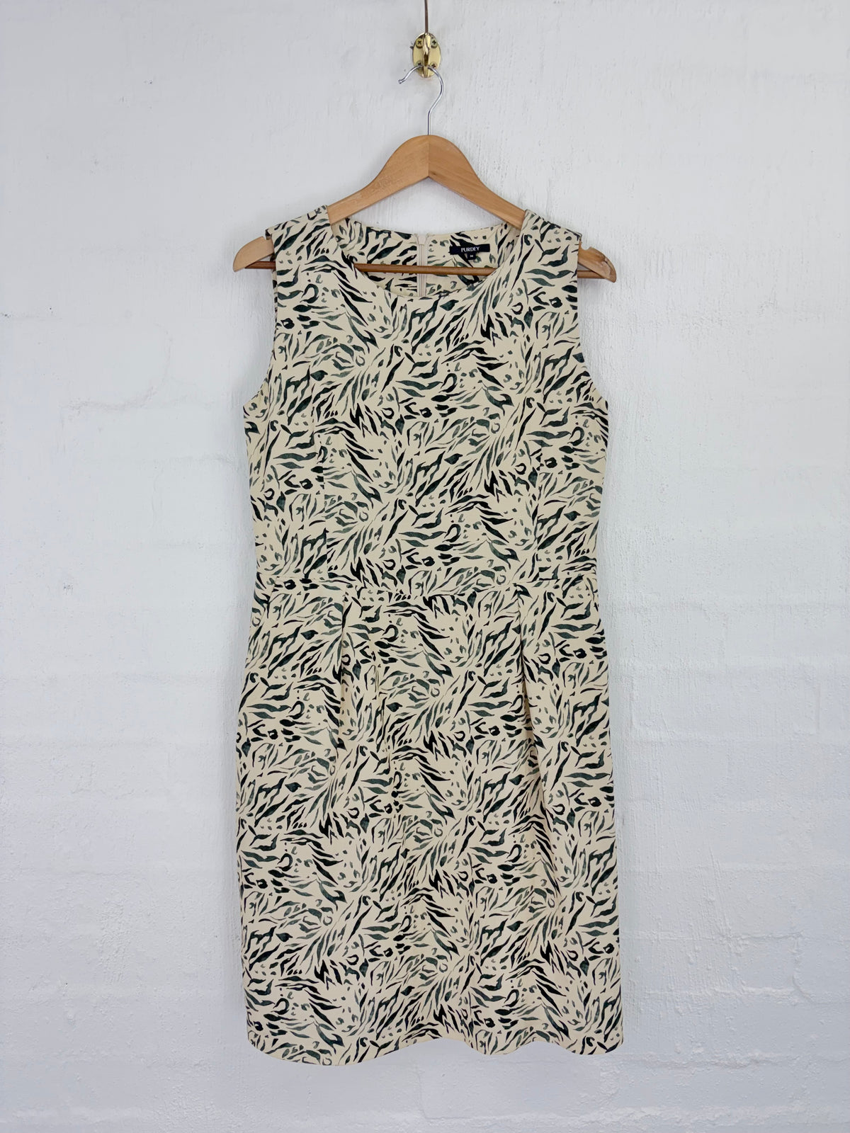 Purdey Beige Abstract Leaf Pattern Linen Dress - AU8/10