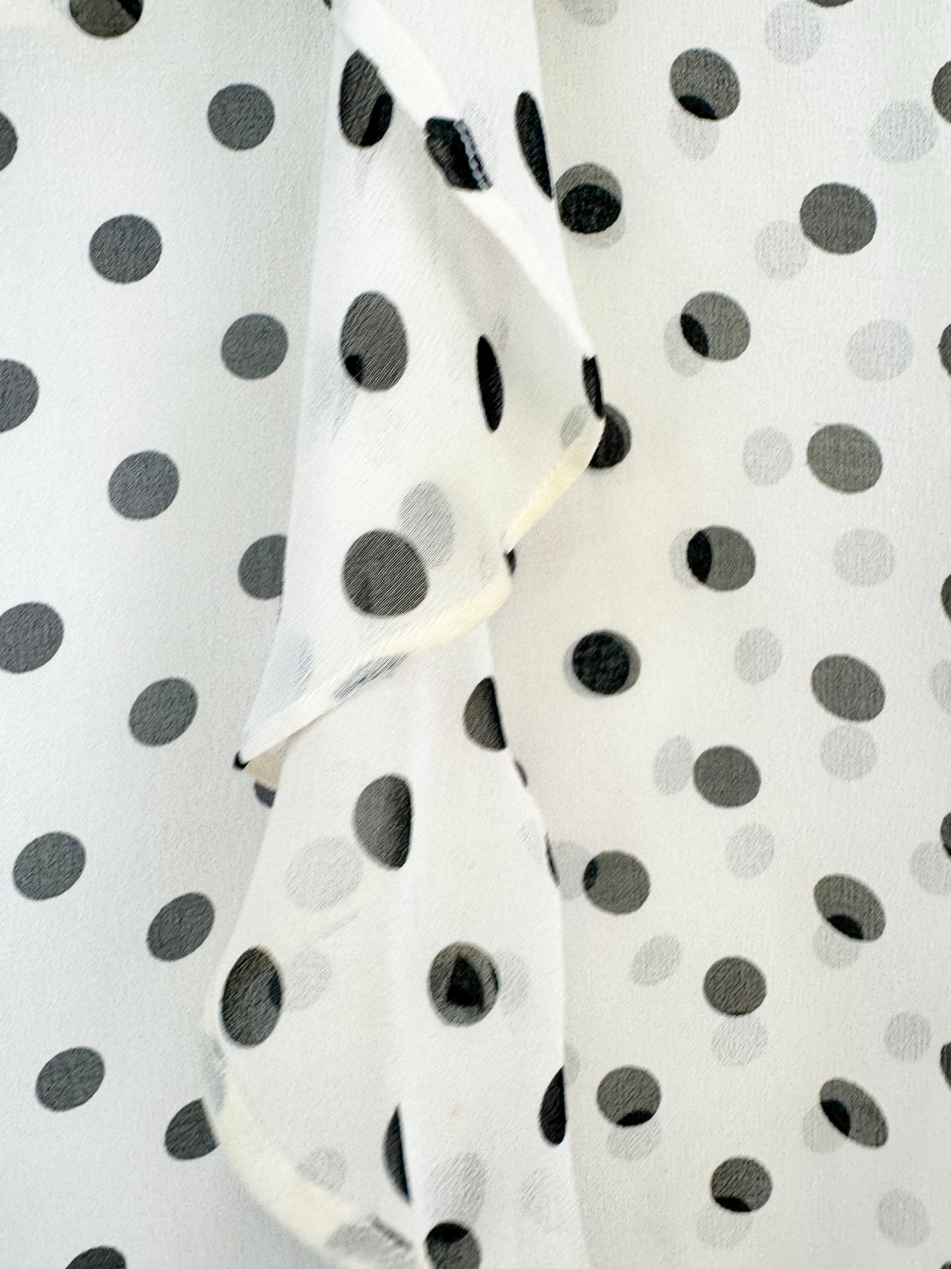 Carla Zampatti Black and Cream Spotted Frilled Edge Short Sleeve Top - AU10