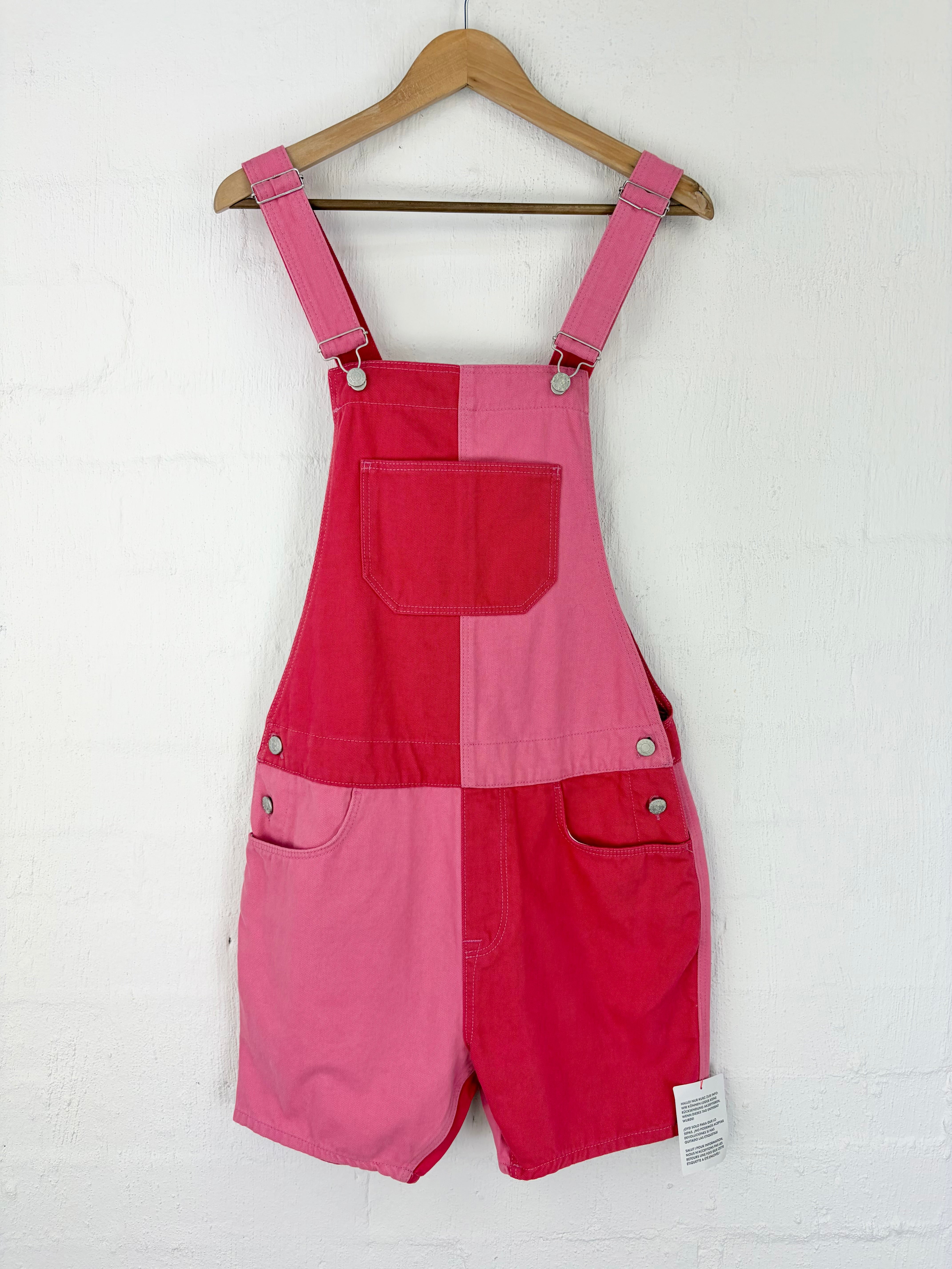 ASOS Denim Pink & Red Short Denim Overalls - AU6