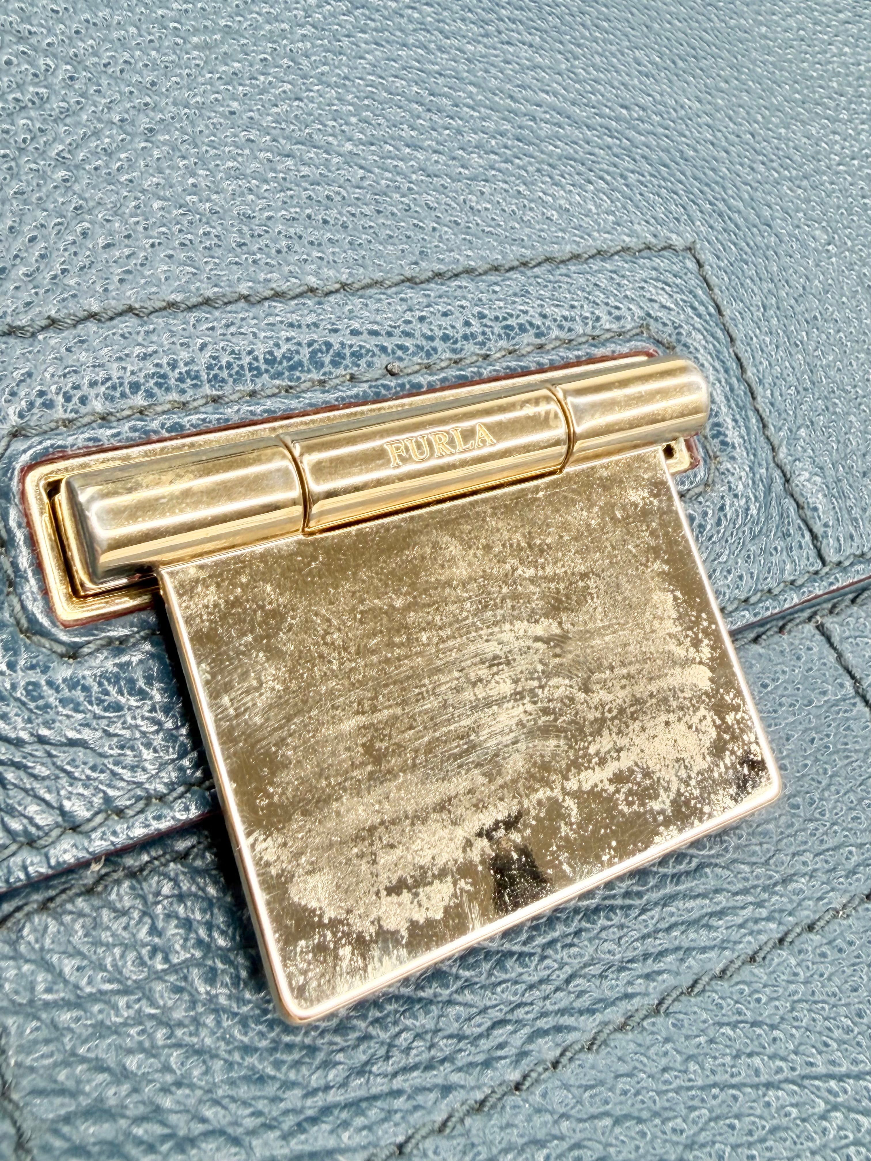 Furla Navy Grained Leather Bag