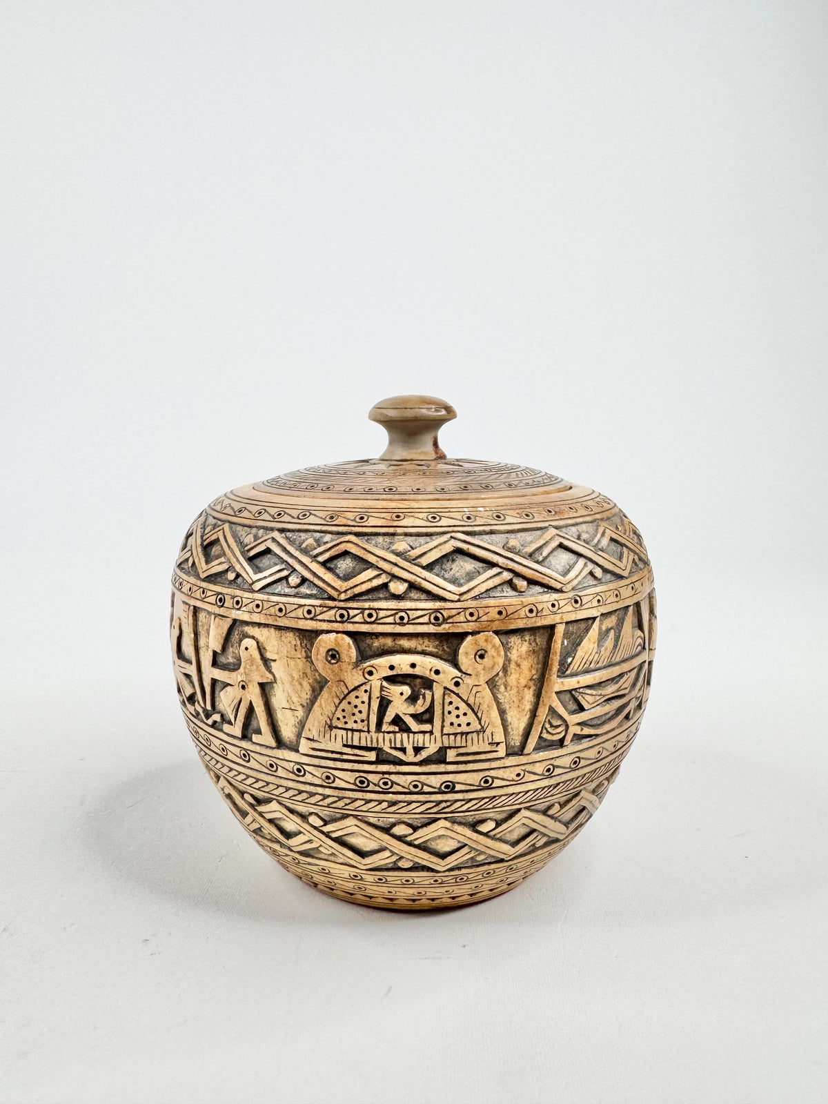 Stone Carved Brown Glazed Covered Box