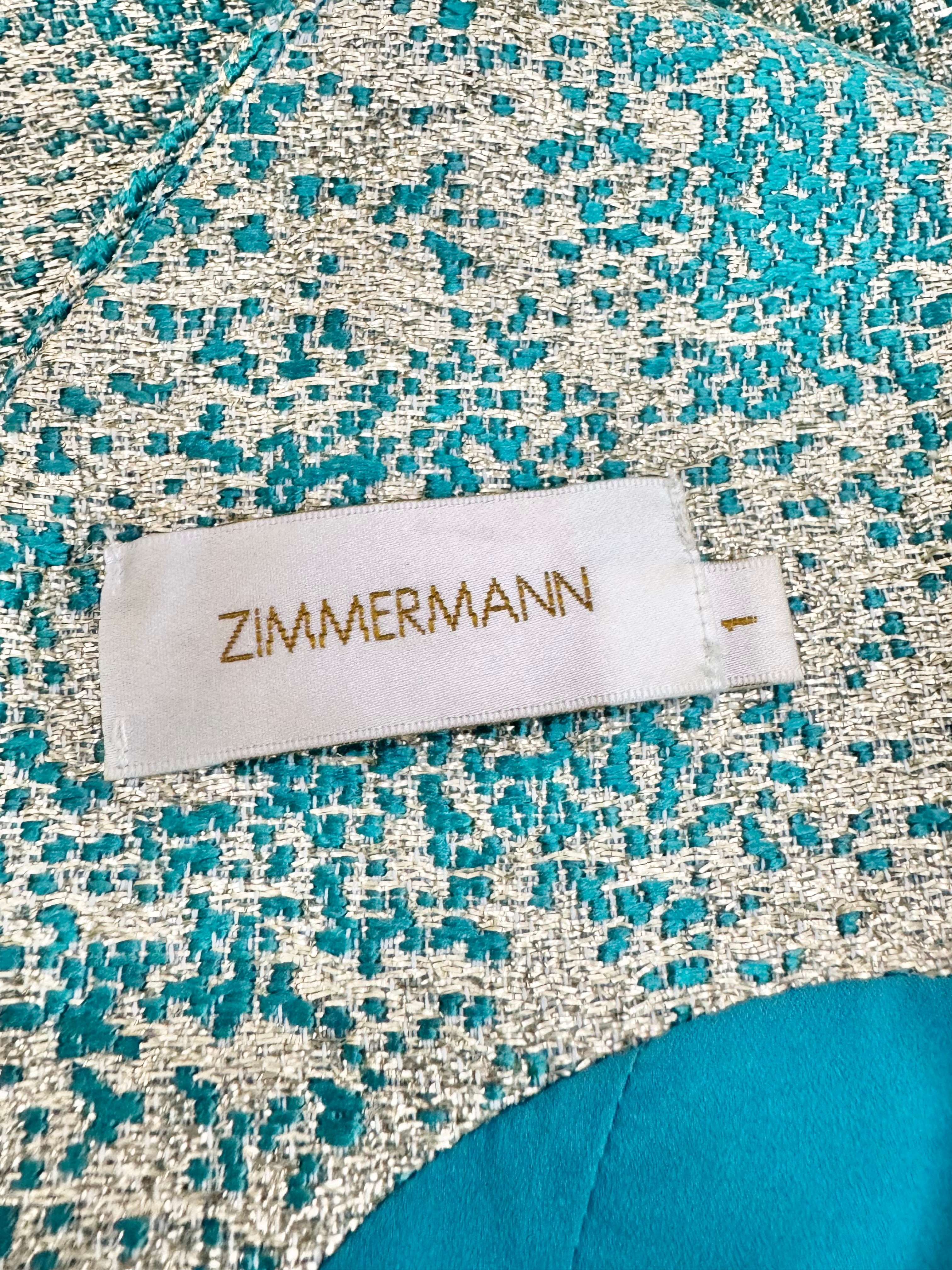 Zimmermann Gold & Turquoise Jacquard Cocktail Dress - AU8