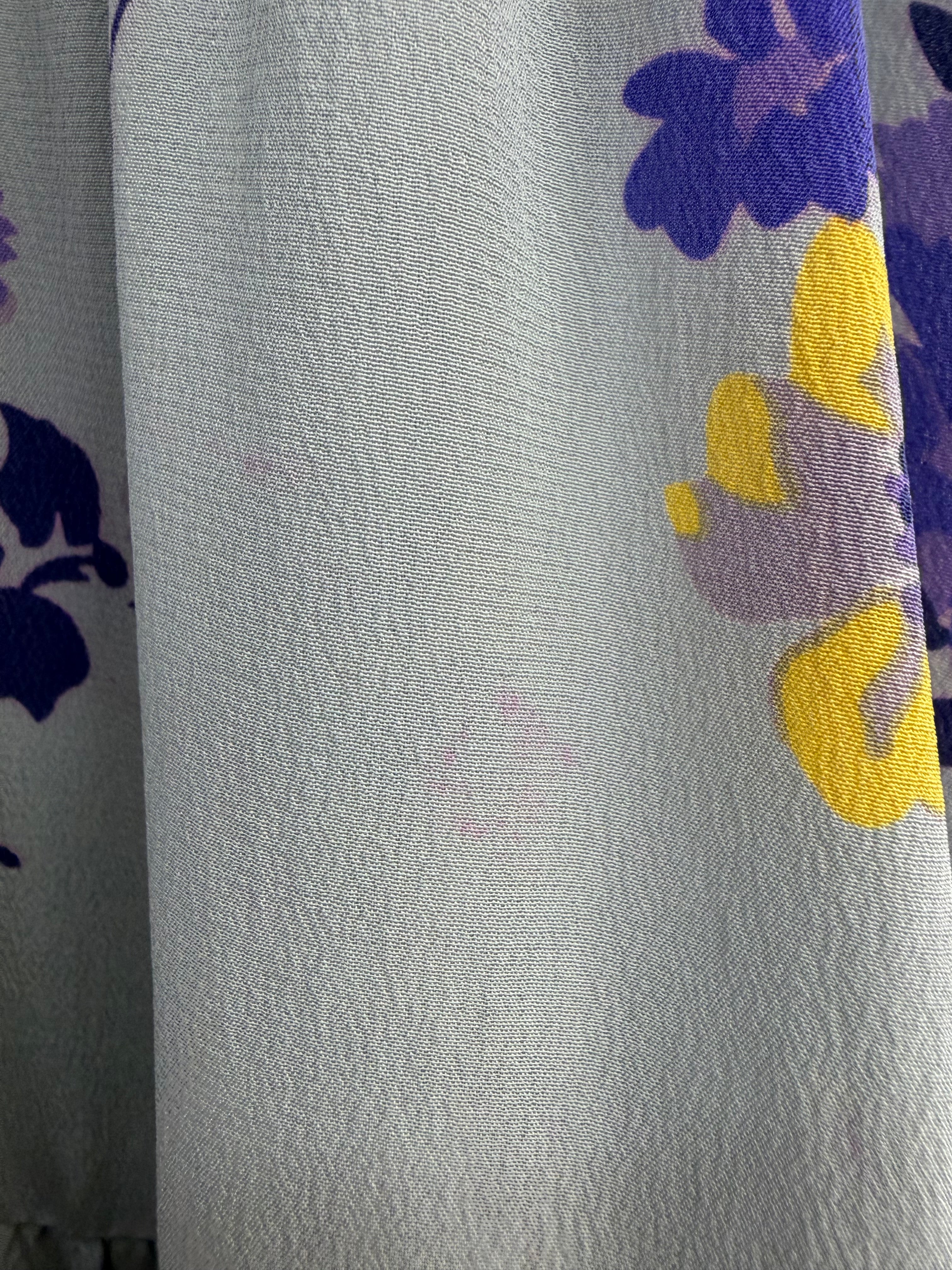Rebecca Thompson Grey Silk Violet & Yellow Floral Patterned Maxi Dress - AU8/10