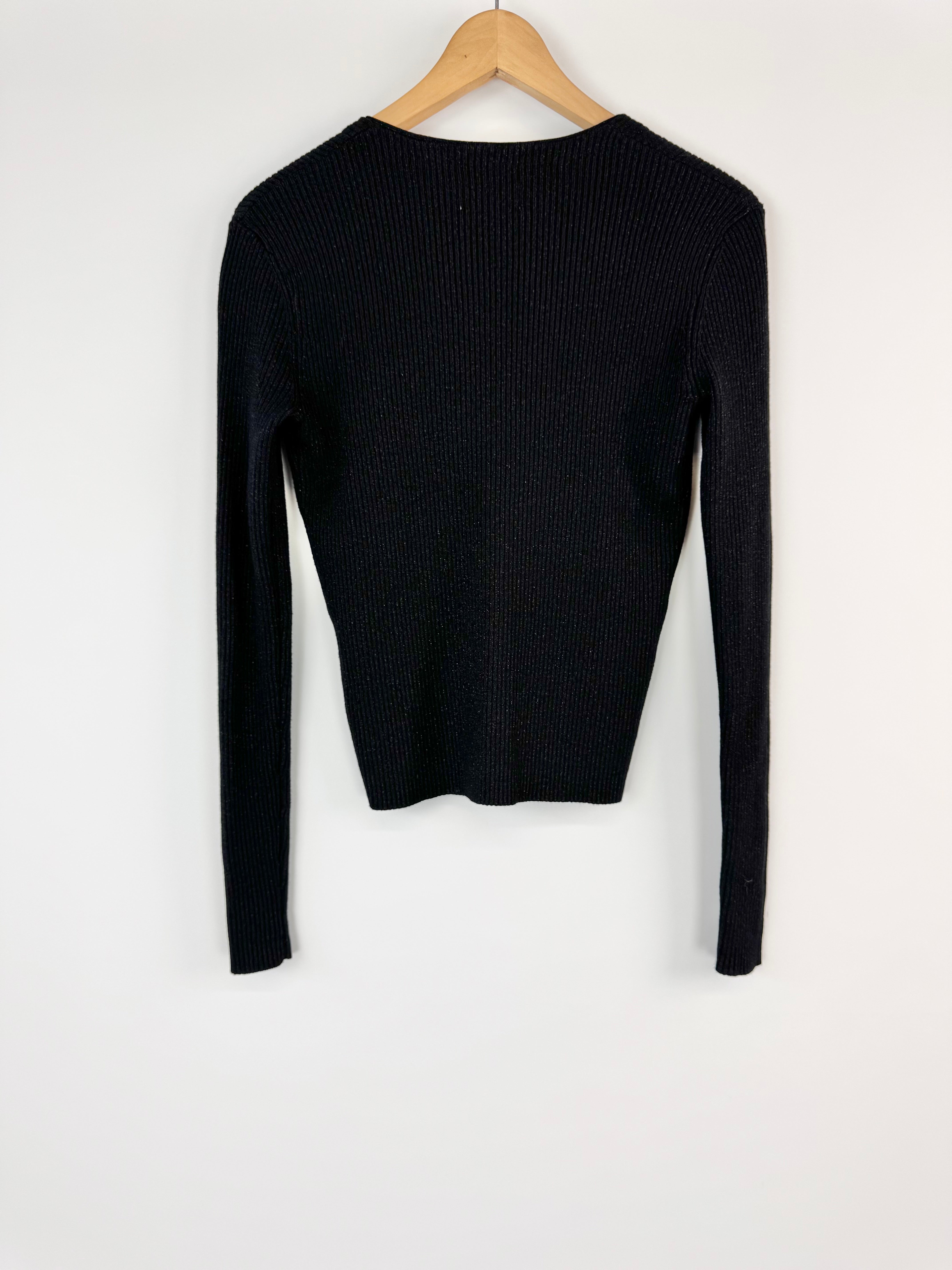 Saturdays NYC Black and Silver Lurex V-Neck Cardigan - AU10