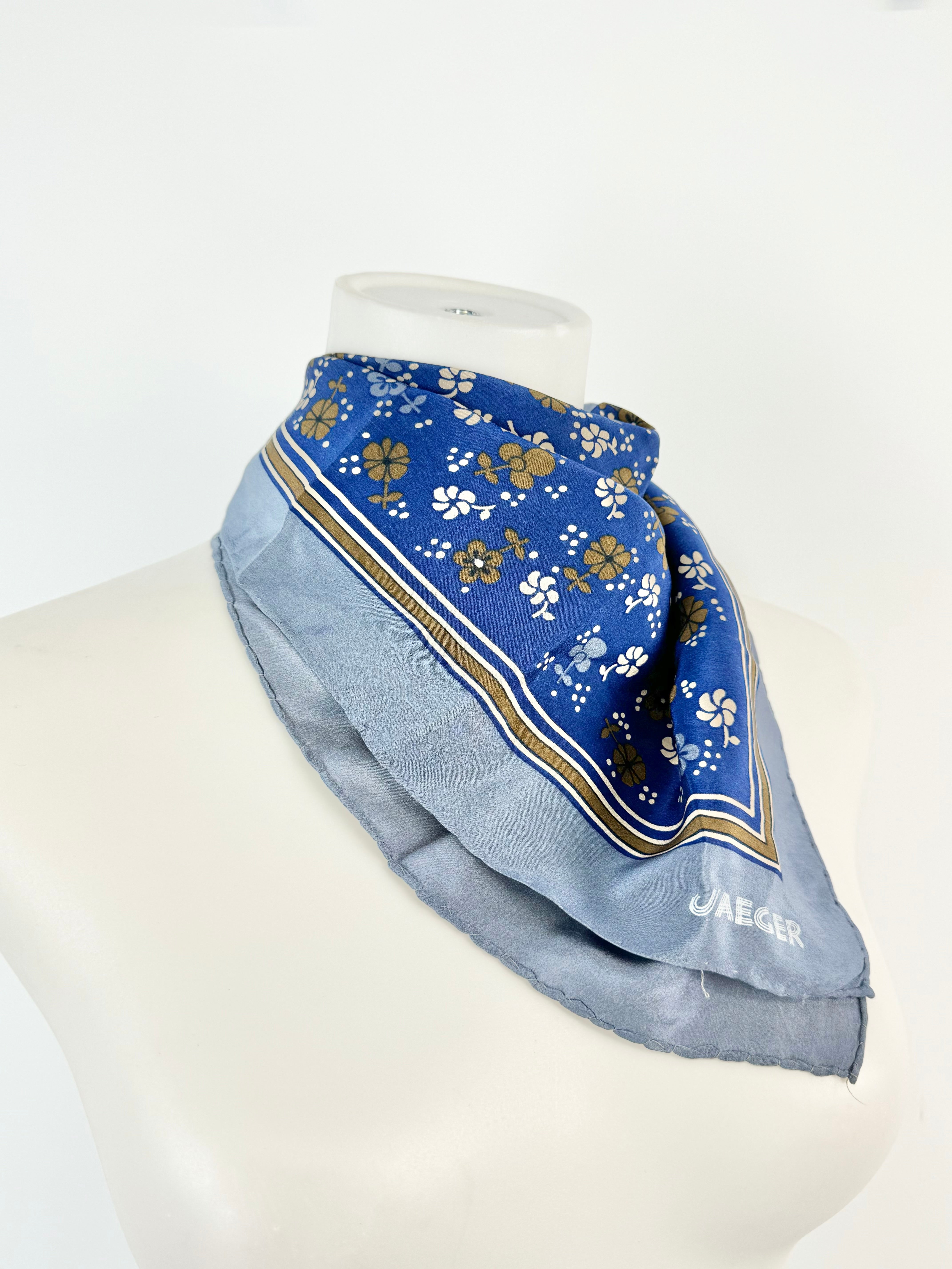Jaeger London Blue Floral Silk Scarf