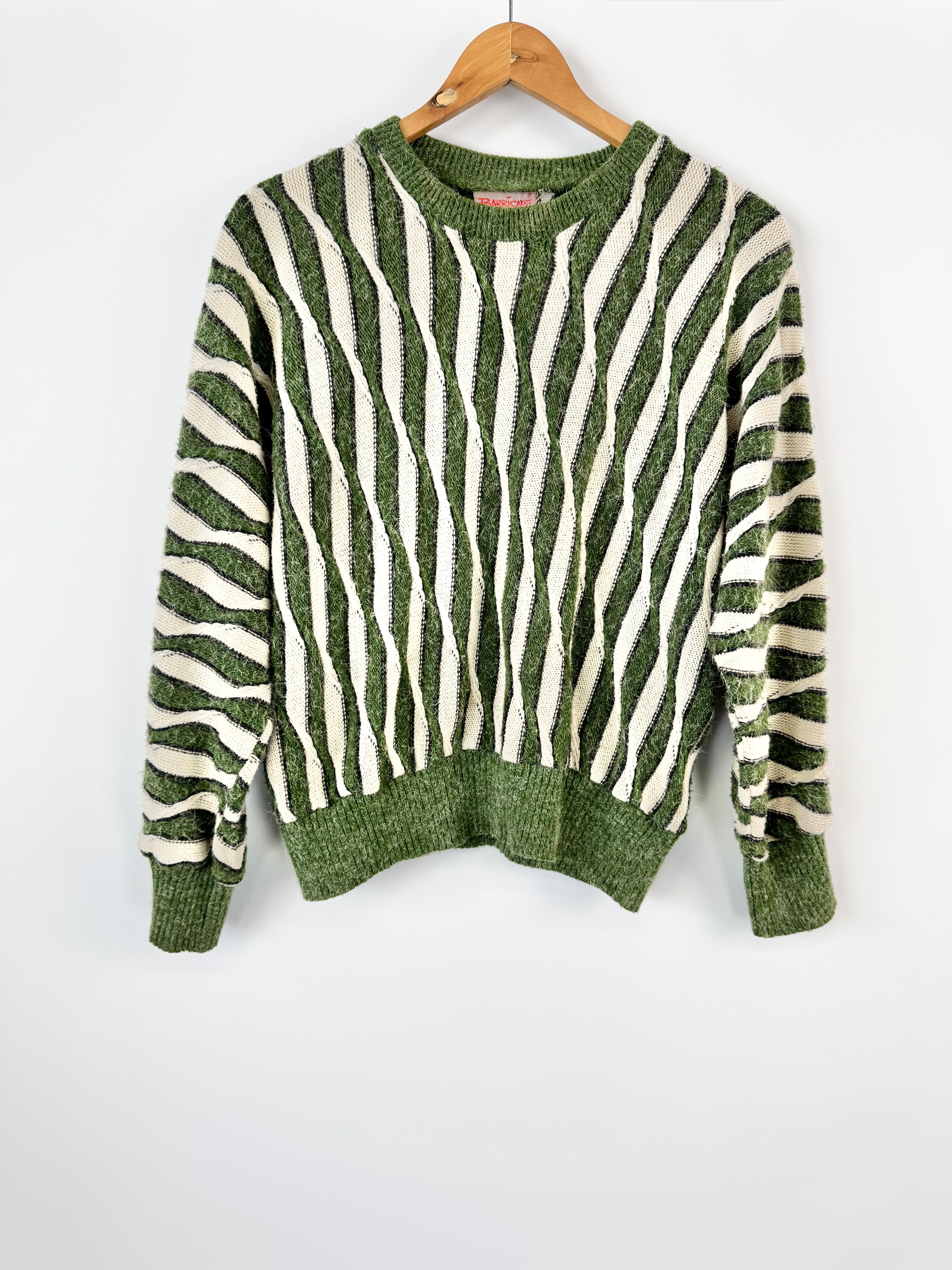 Vintage Barricade Moss Green & Cream Squiggle Knit - AU12