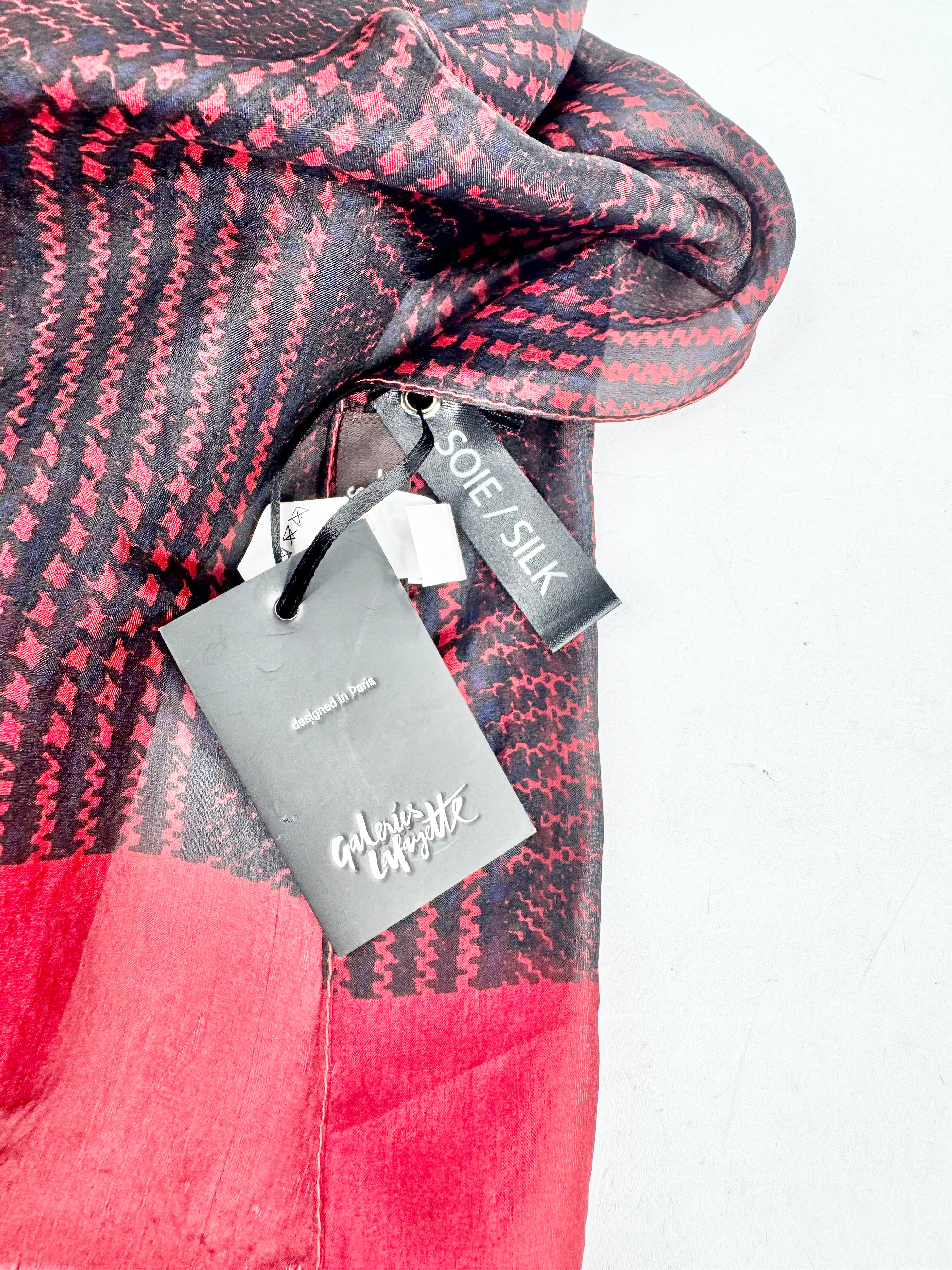 Galleries Lafayette Red & Black Silk Scarf NWT