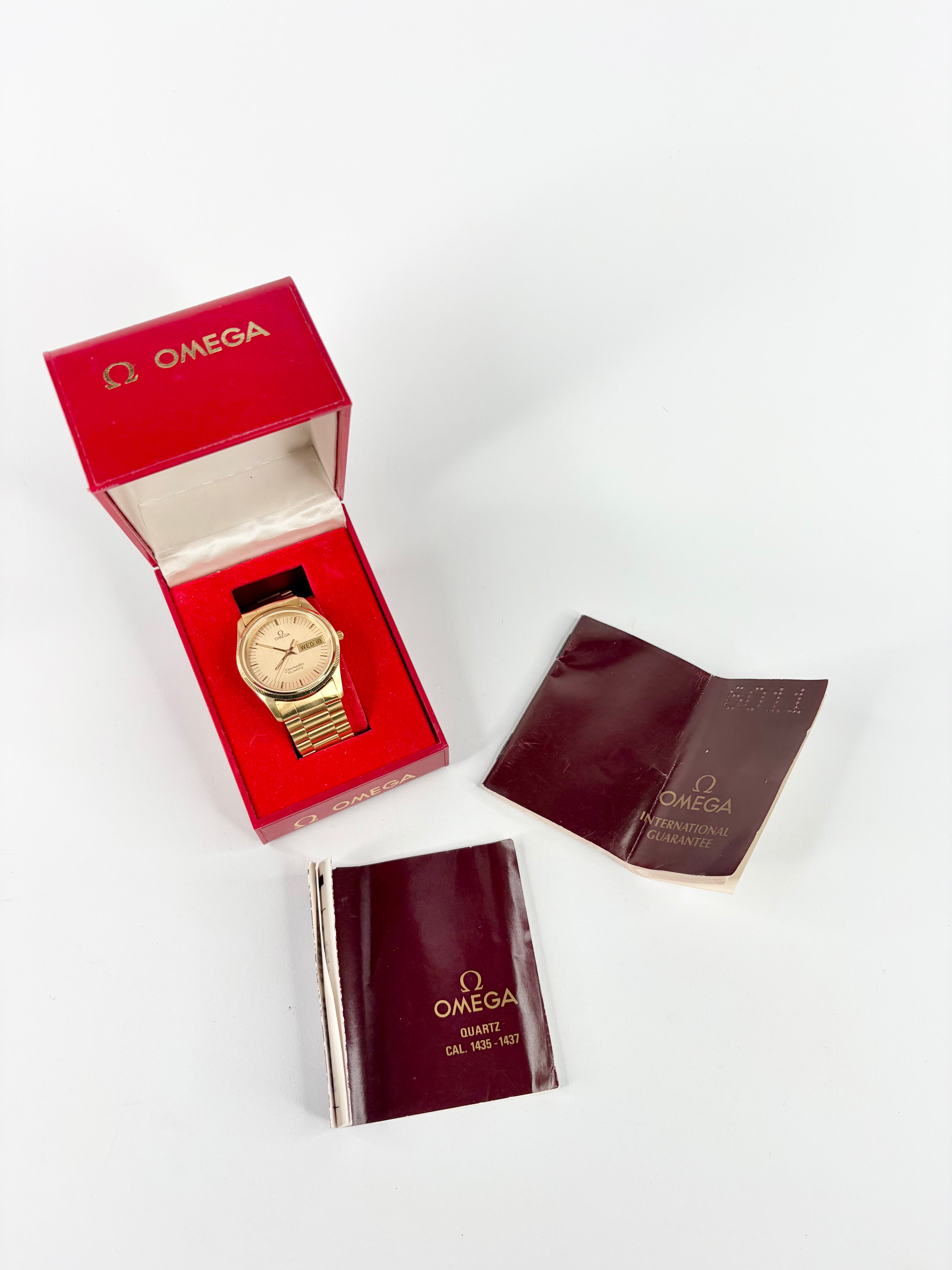 Vintage 80s Omega Gold Toned 'Seamaster' Quartz Watch in Box