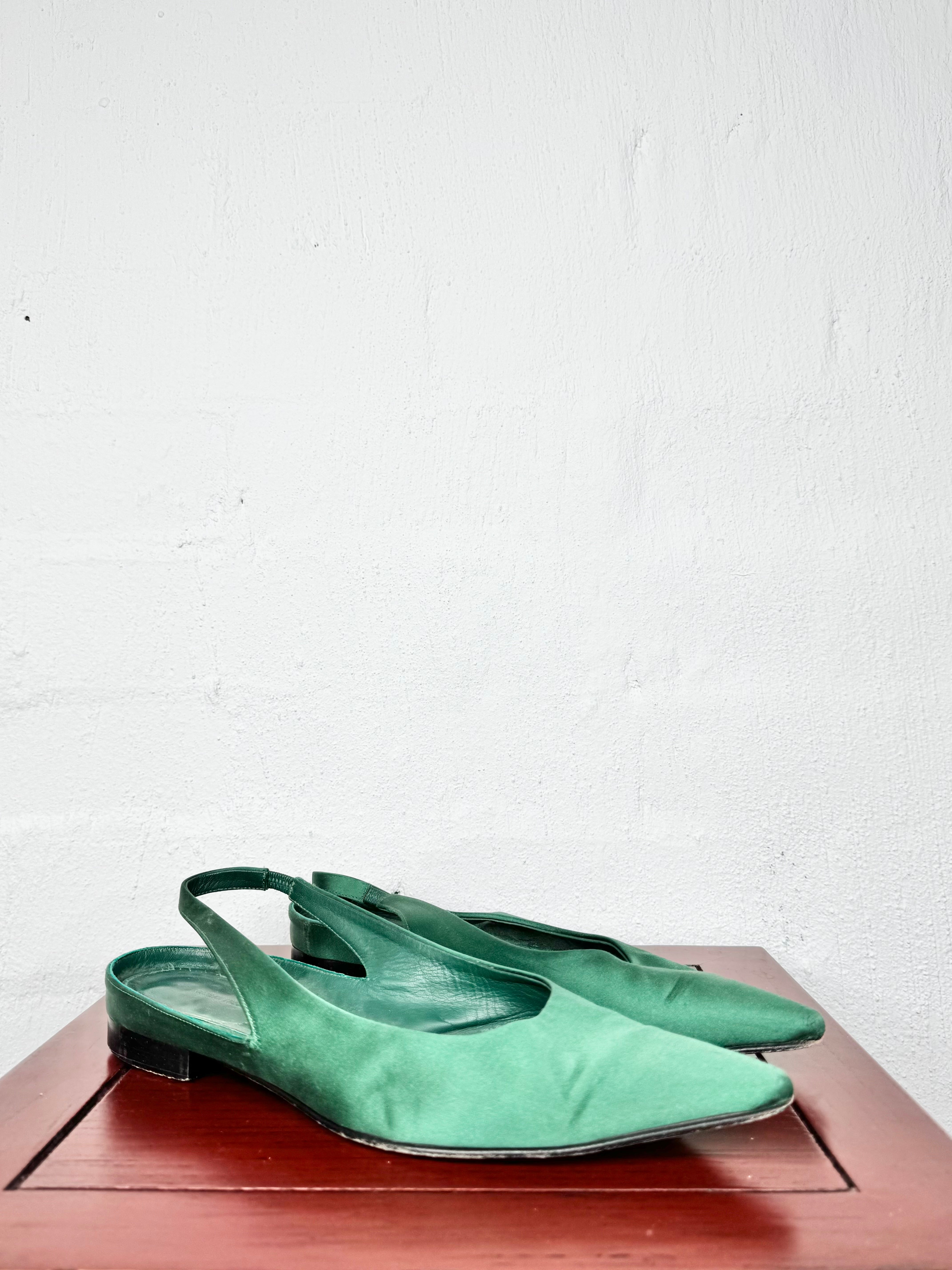 Scanlan Theodore Pine Green Satin Pointed Toe Pumps - EU39