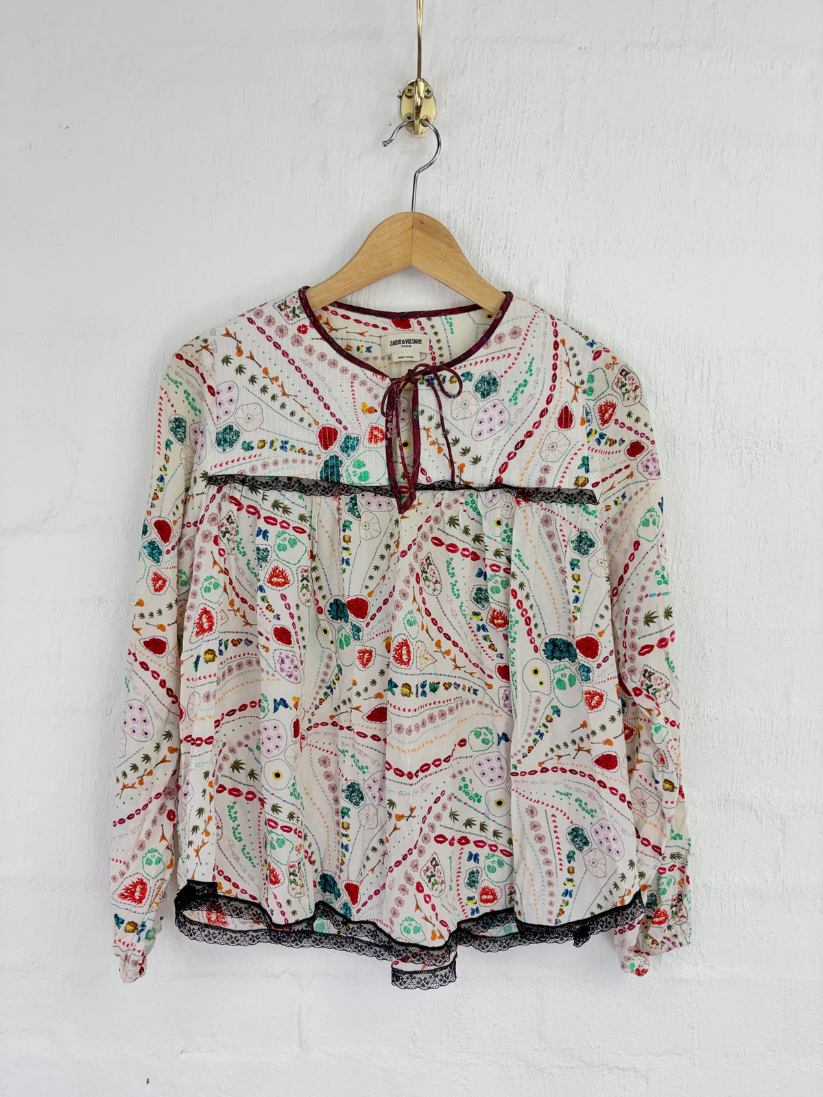 Zadig & Voltaire White Patterned Keyhole Blouse - AU10/12