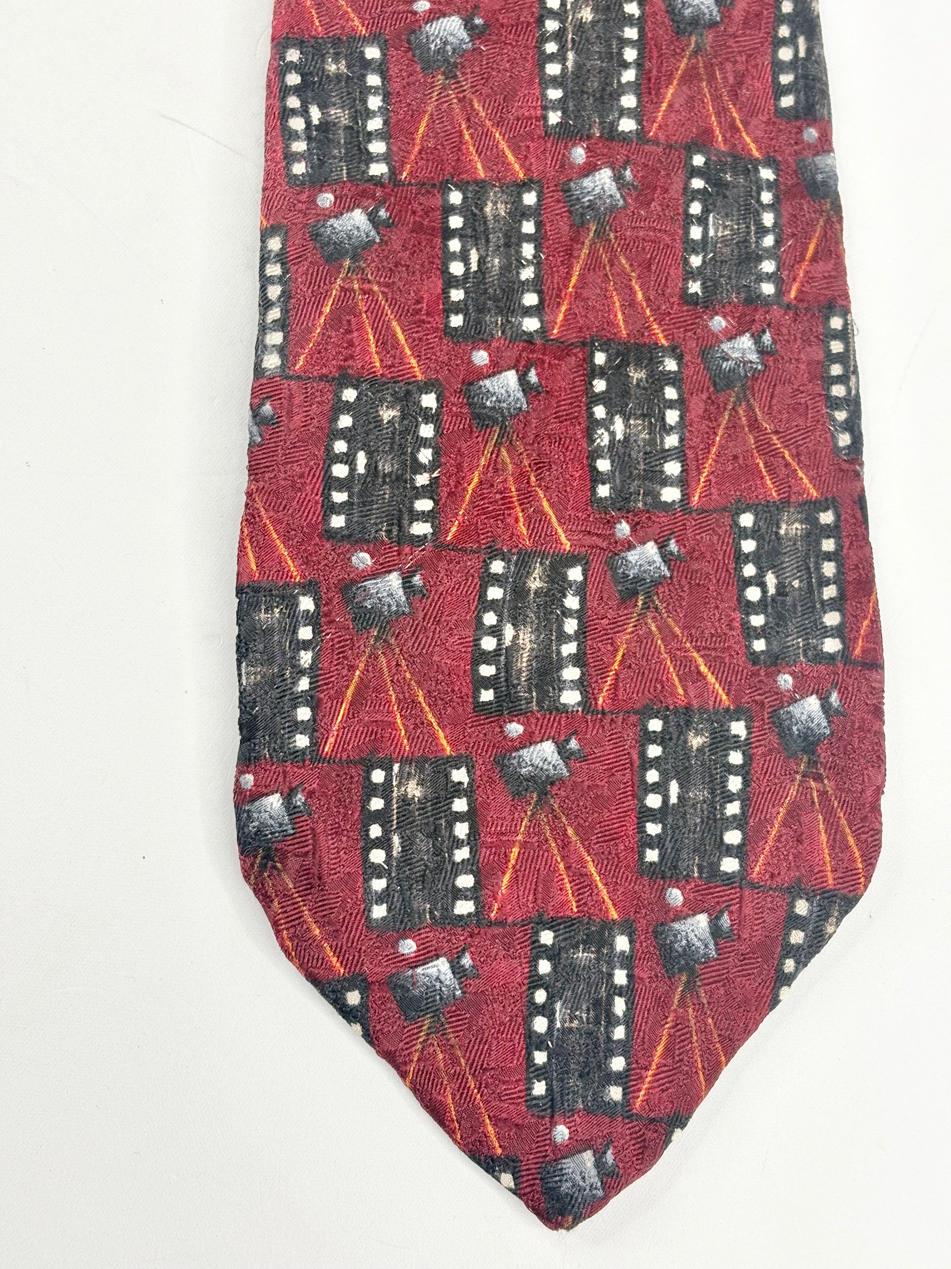 Ermenegildo Zegna Maroon Silk Film-Print Tie