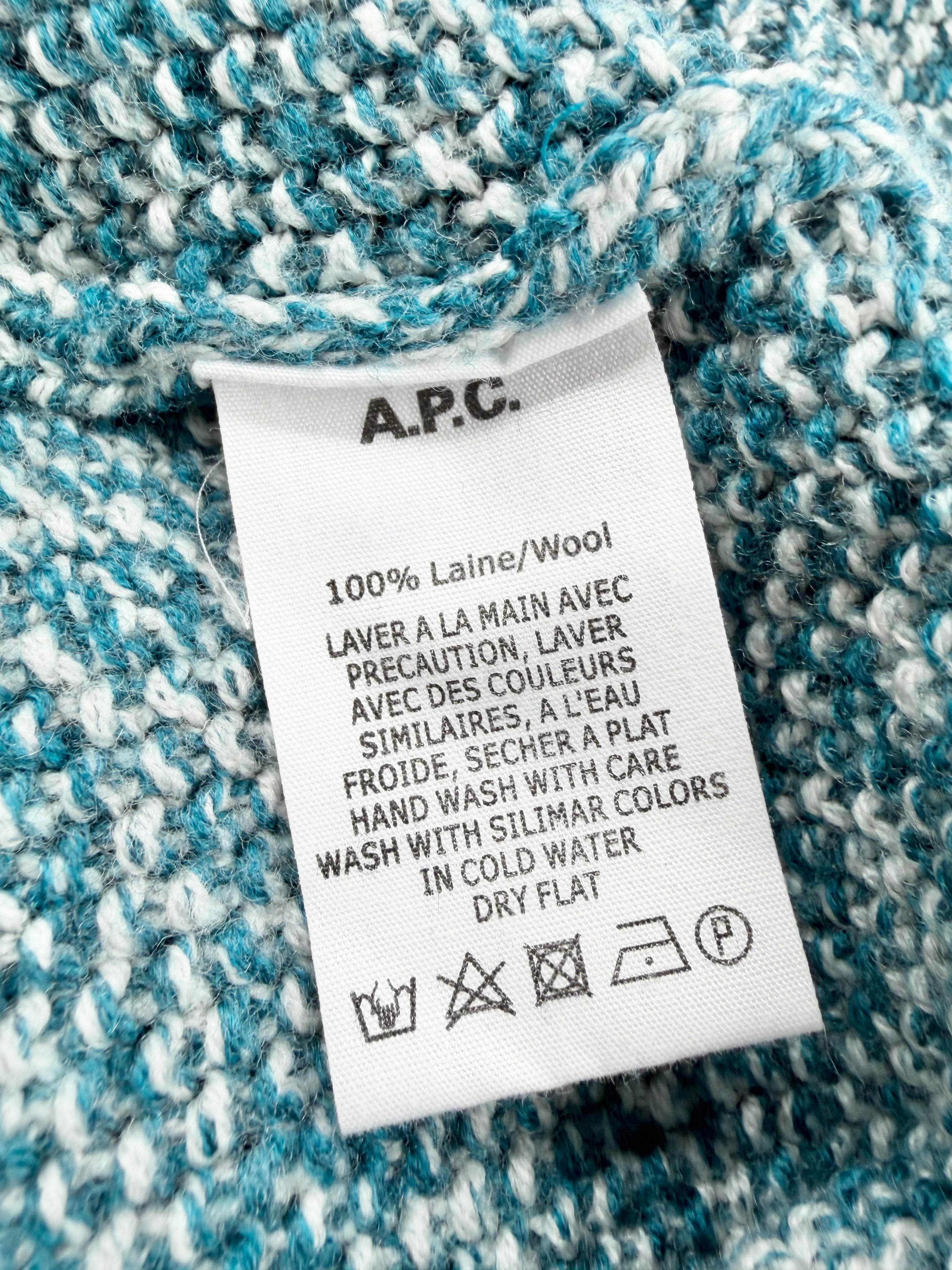 A.P.C Teal & White Patterned Wool Jumper - AU12