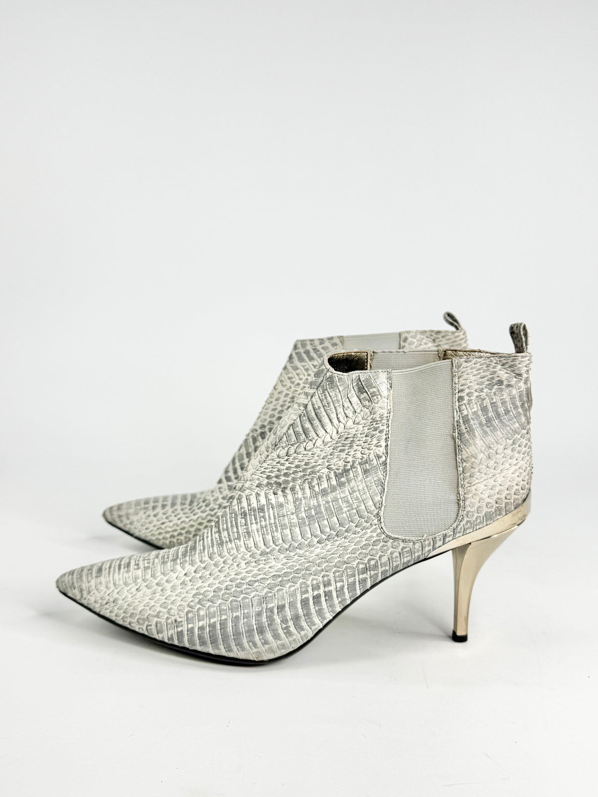 Lanvin Grey & Cream Snakeskin Stiletto Ankle Boots - EU40.5
