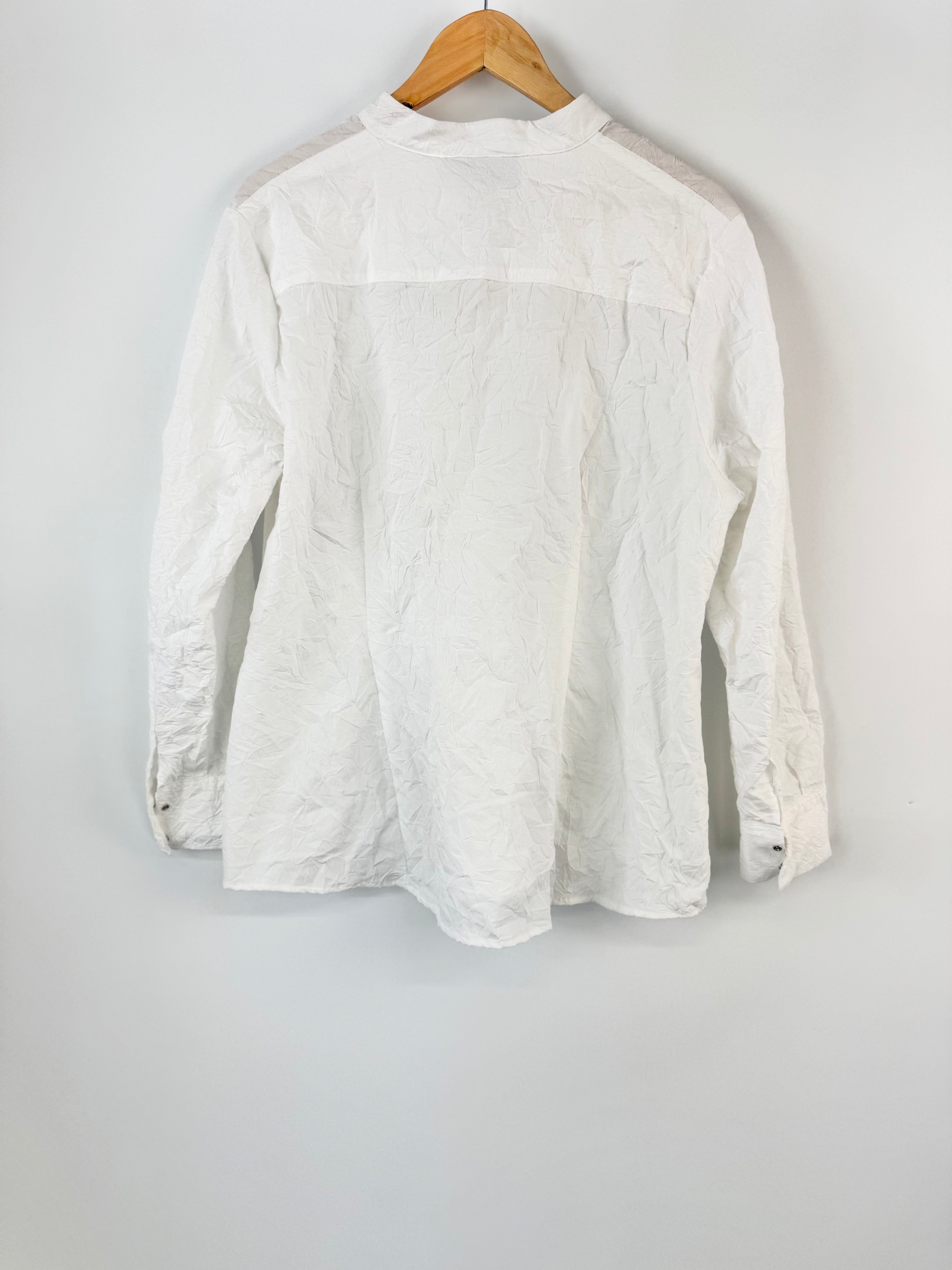 Bib White Crinkle Lace Up Blouse - AU16/18