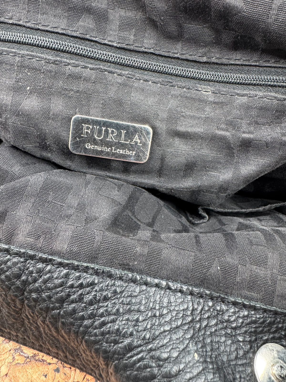 Furla Black Grained Hobo Bag