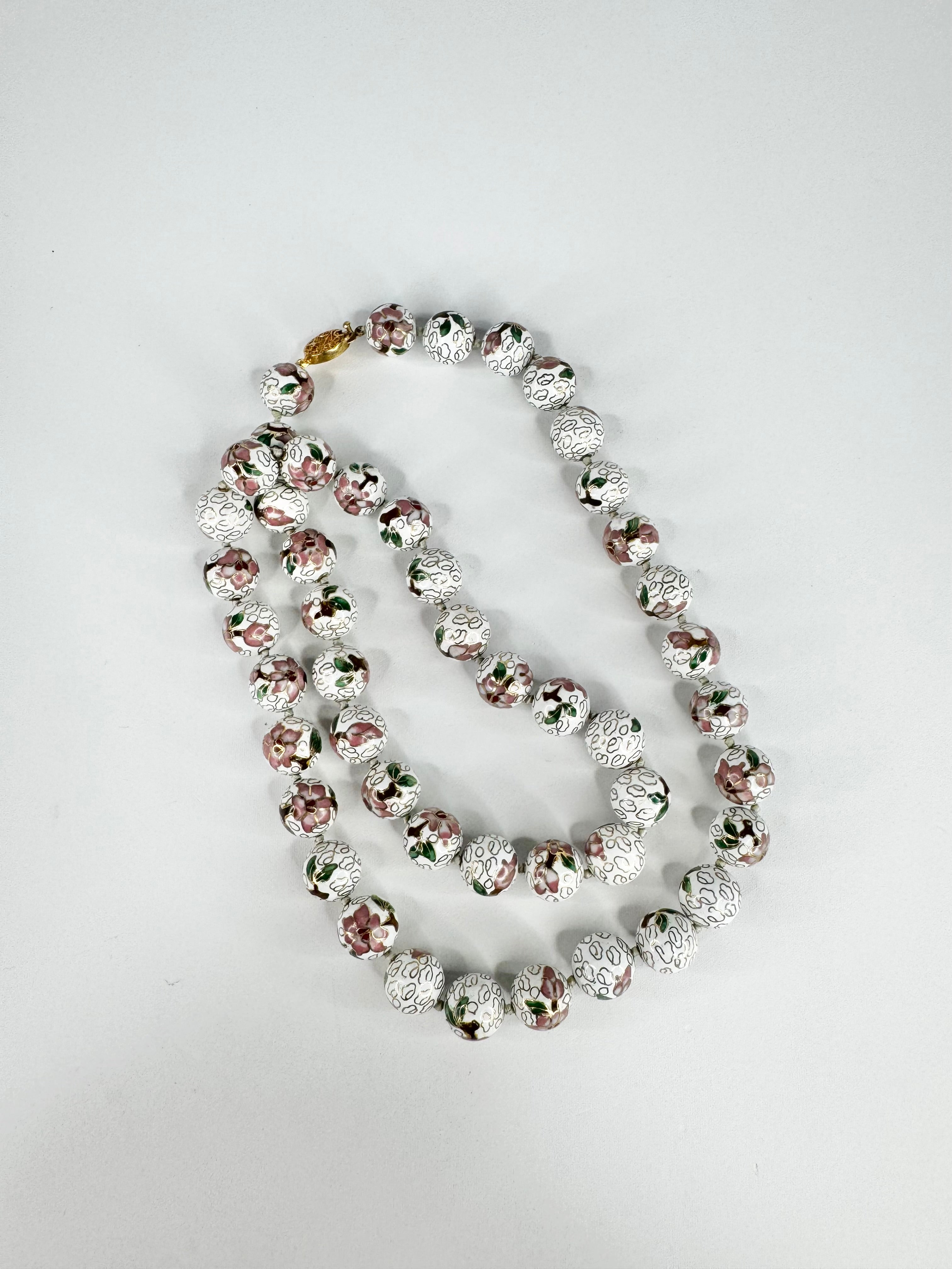 Vintage Cloisonné Floral Enamel Beaded Necklace