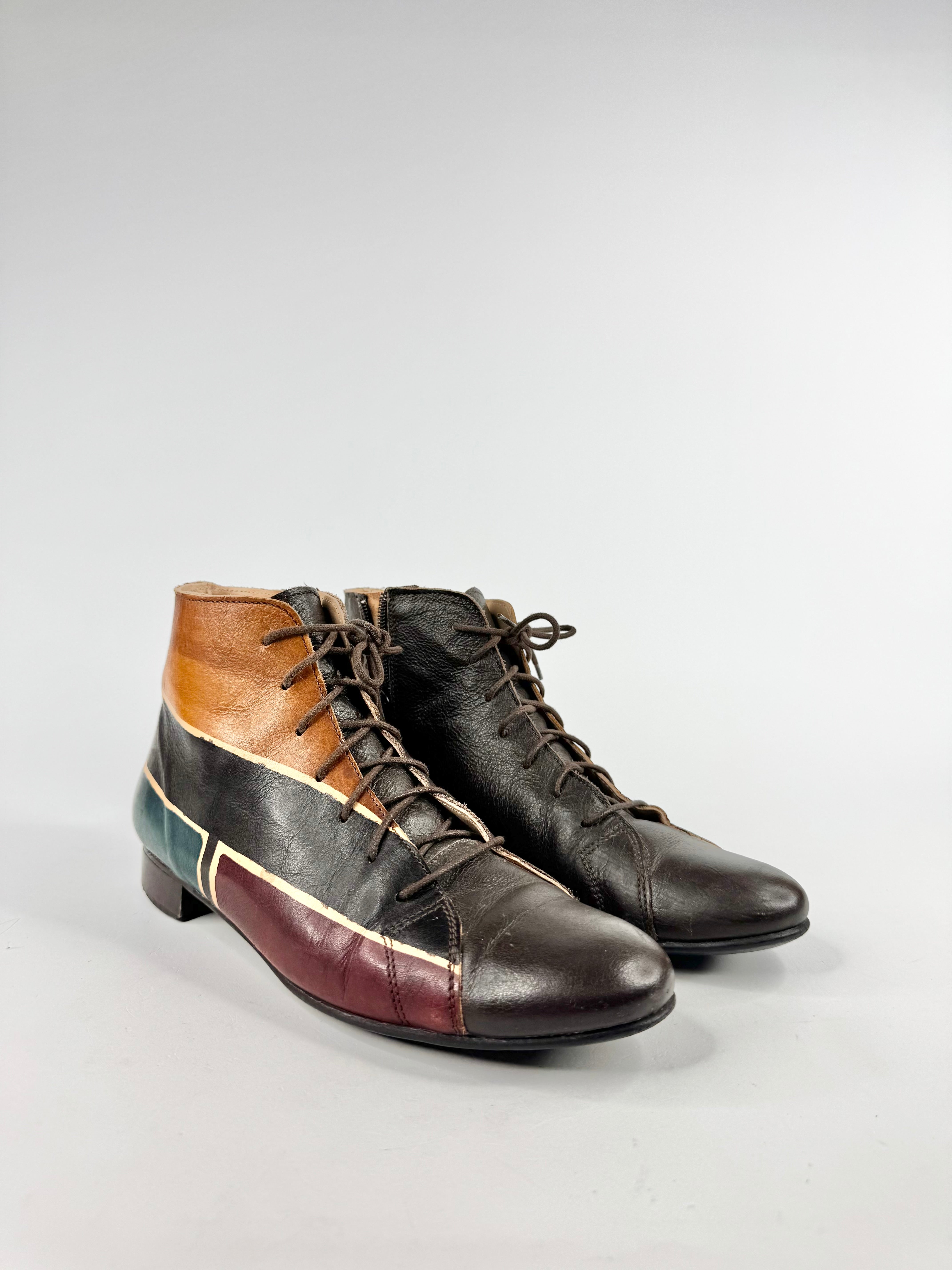 Vintage Lavorazione Artigiana Dark Brown Painted Leather Lace Up Shoes - EU40