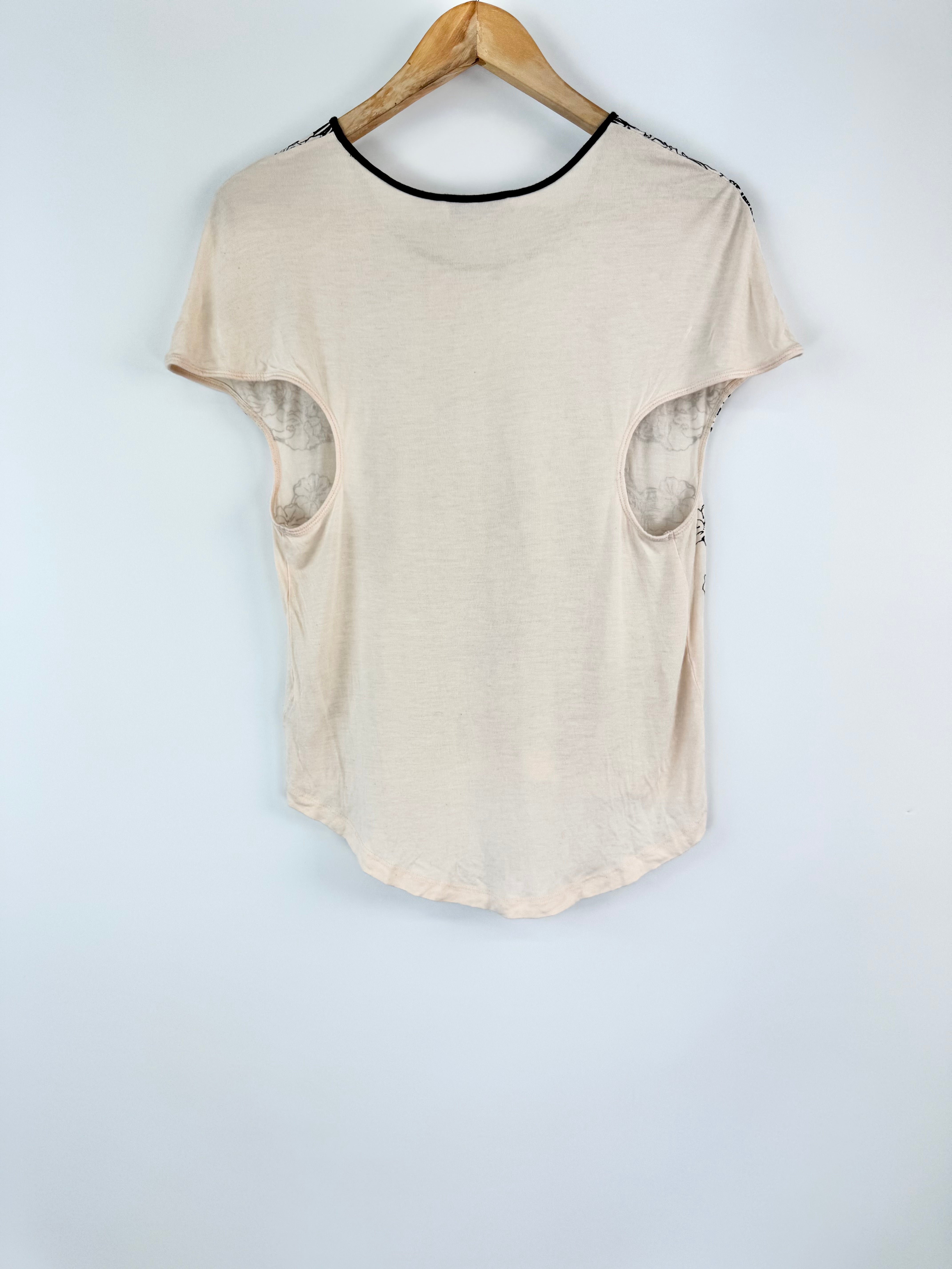 Alice McCall Pale Pink Black Floral Pattern Top - AU8