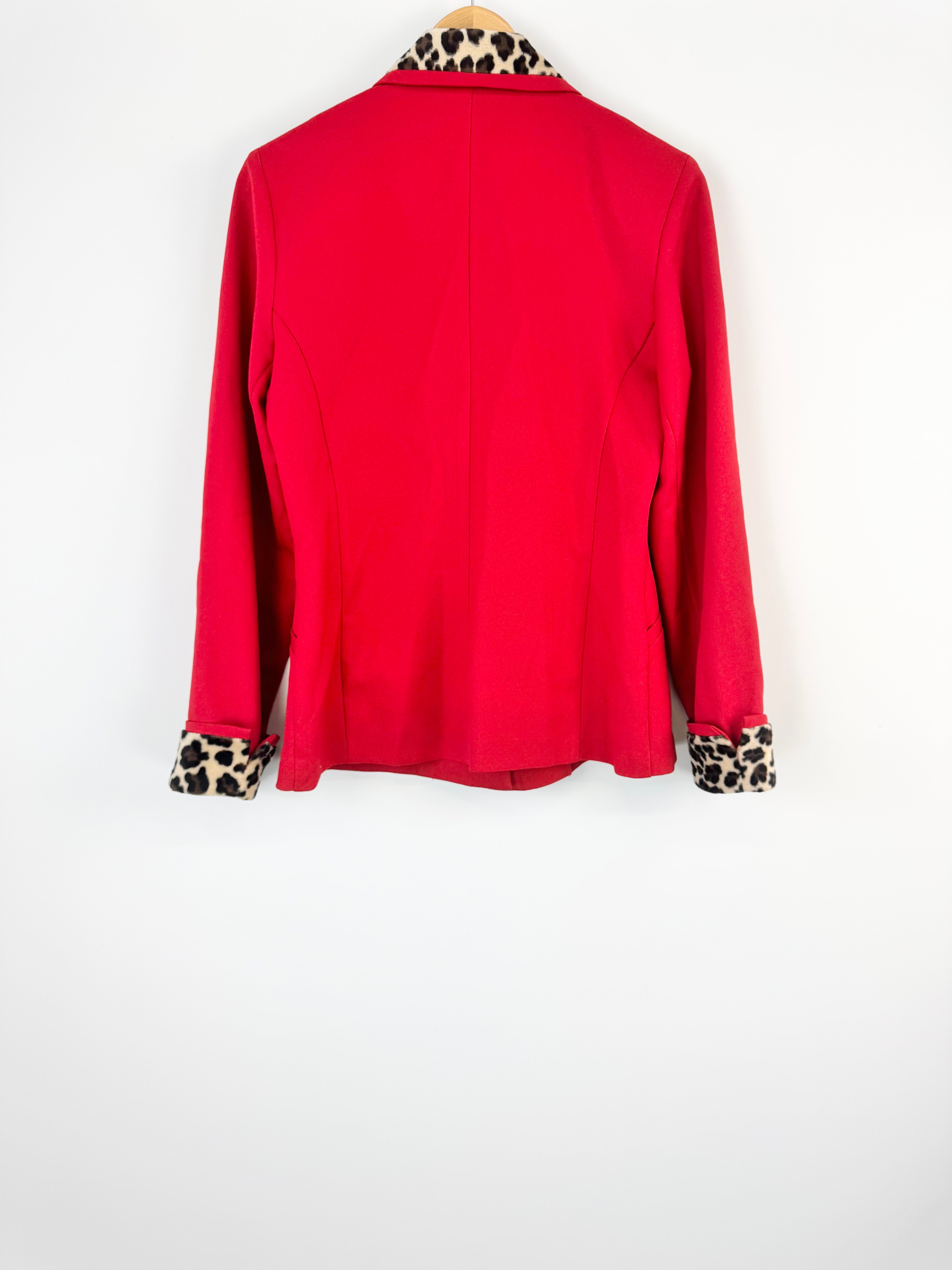 Vintage Two for Two Crimson Leopard Print Collar Jacket - AU12