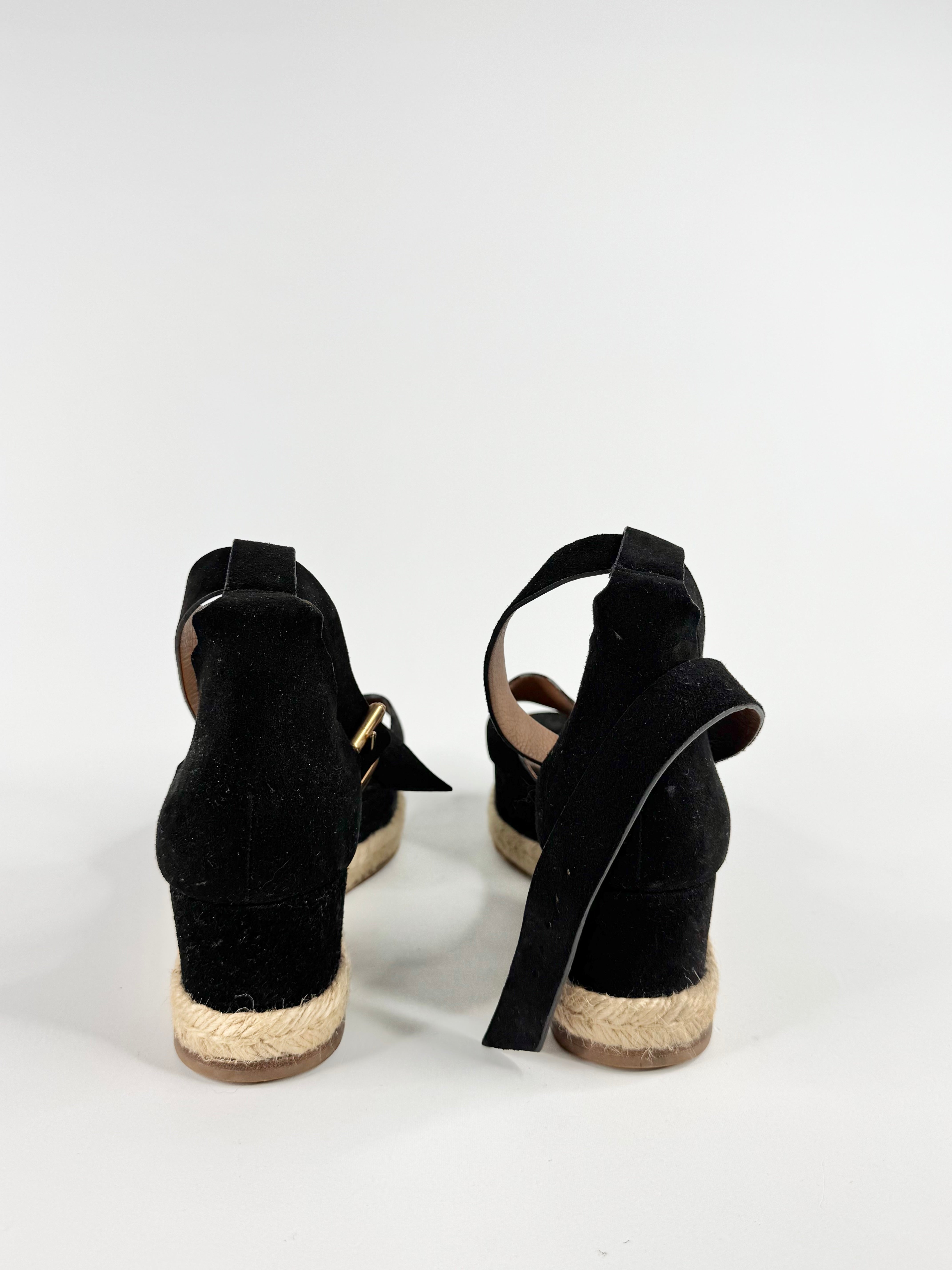 Chloe Black Suede 'Lauren' Scallop Trim Espadrilles - EU38