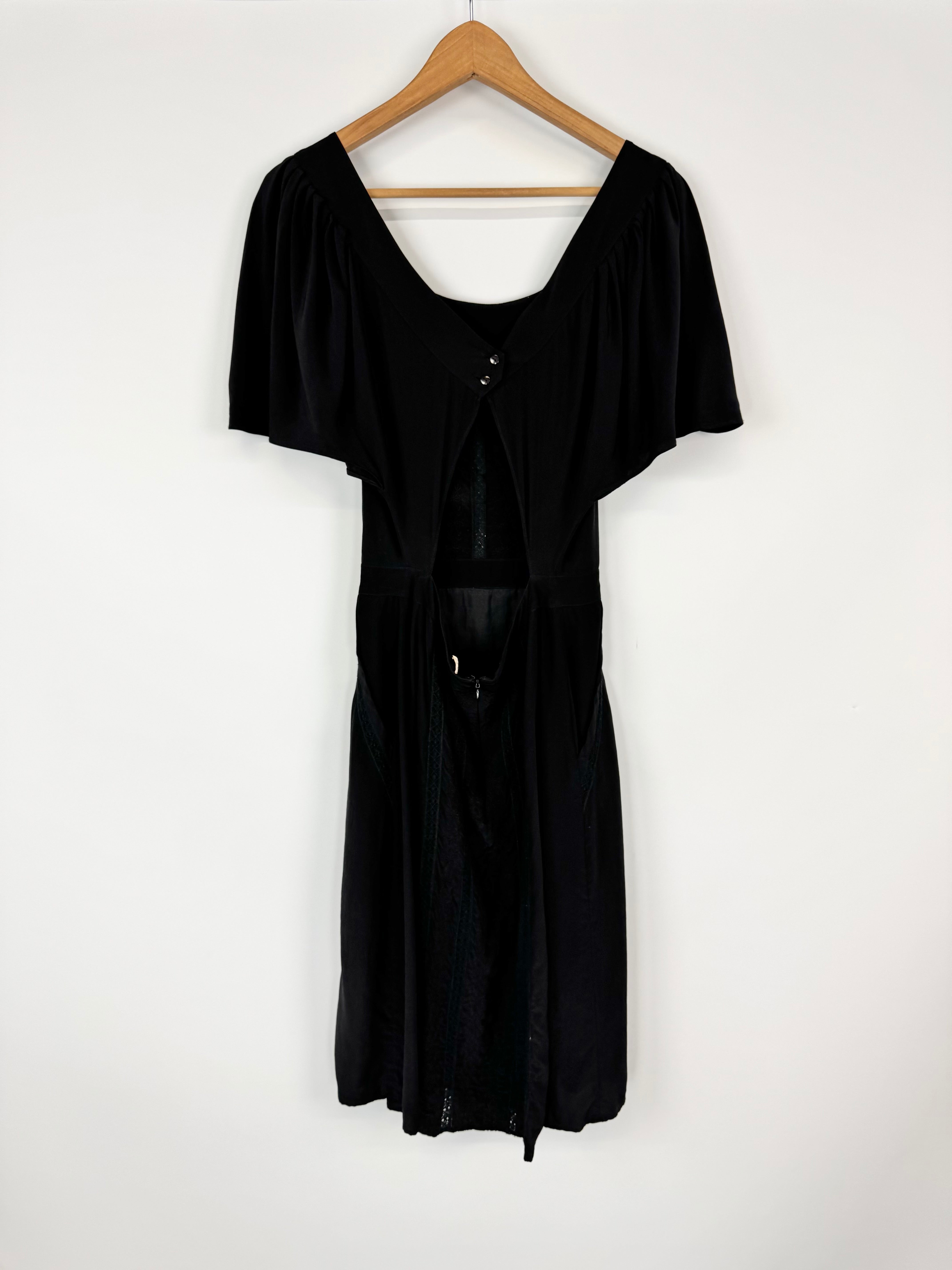 Fleur Wood Black Silk & Cotton Lace Panel Dress - AU10
