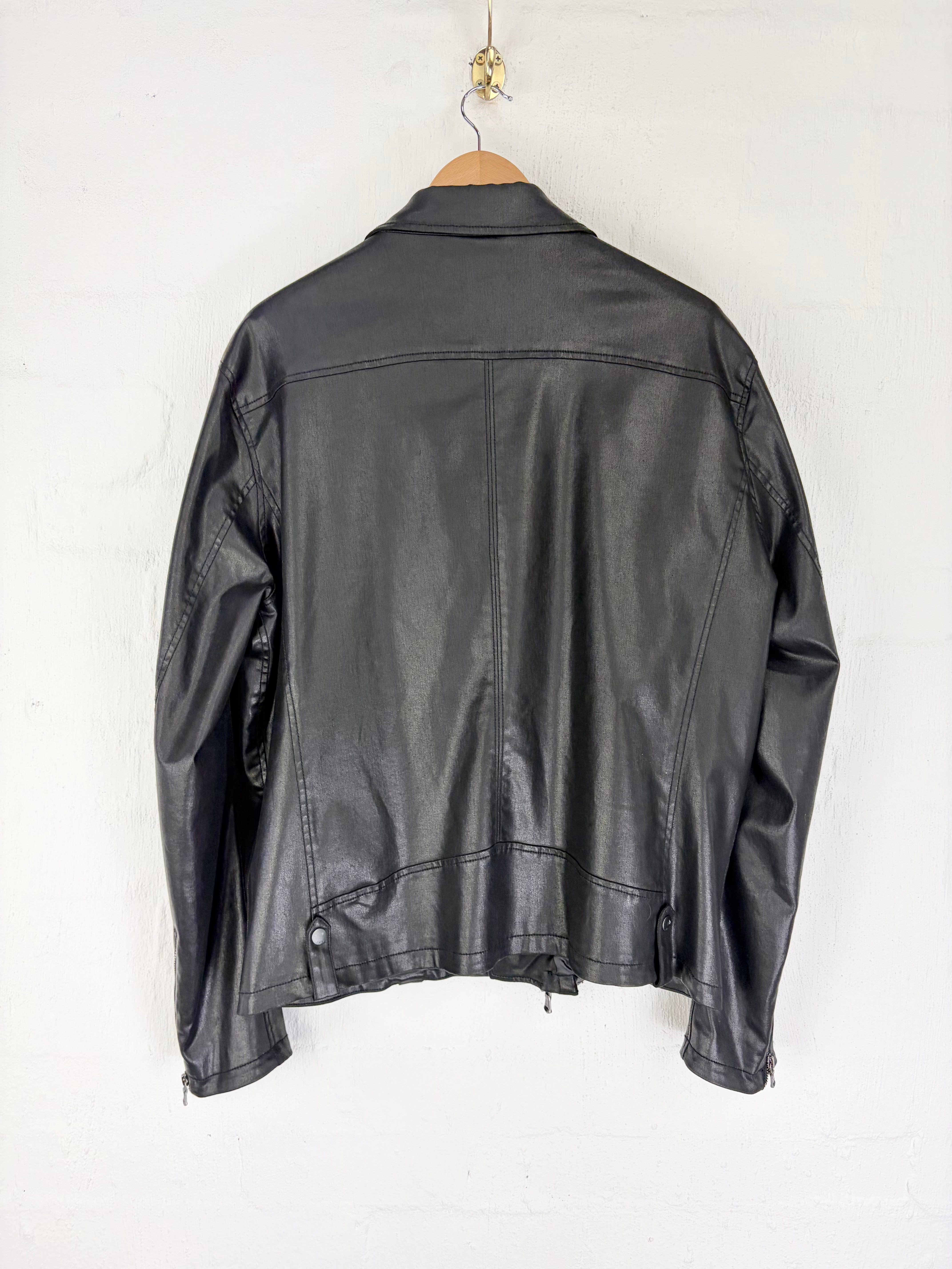 John Varatos Black Modal Coated Biker Style Jacket - L