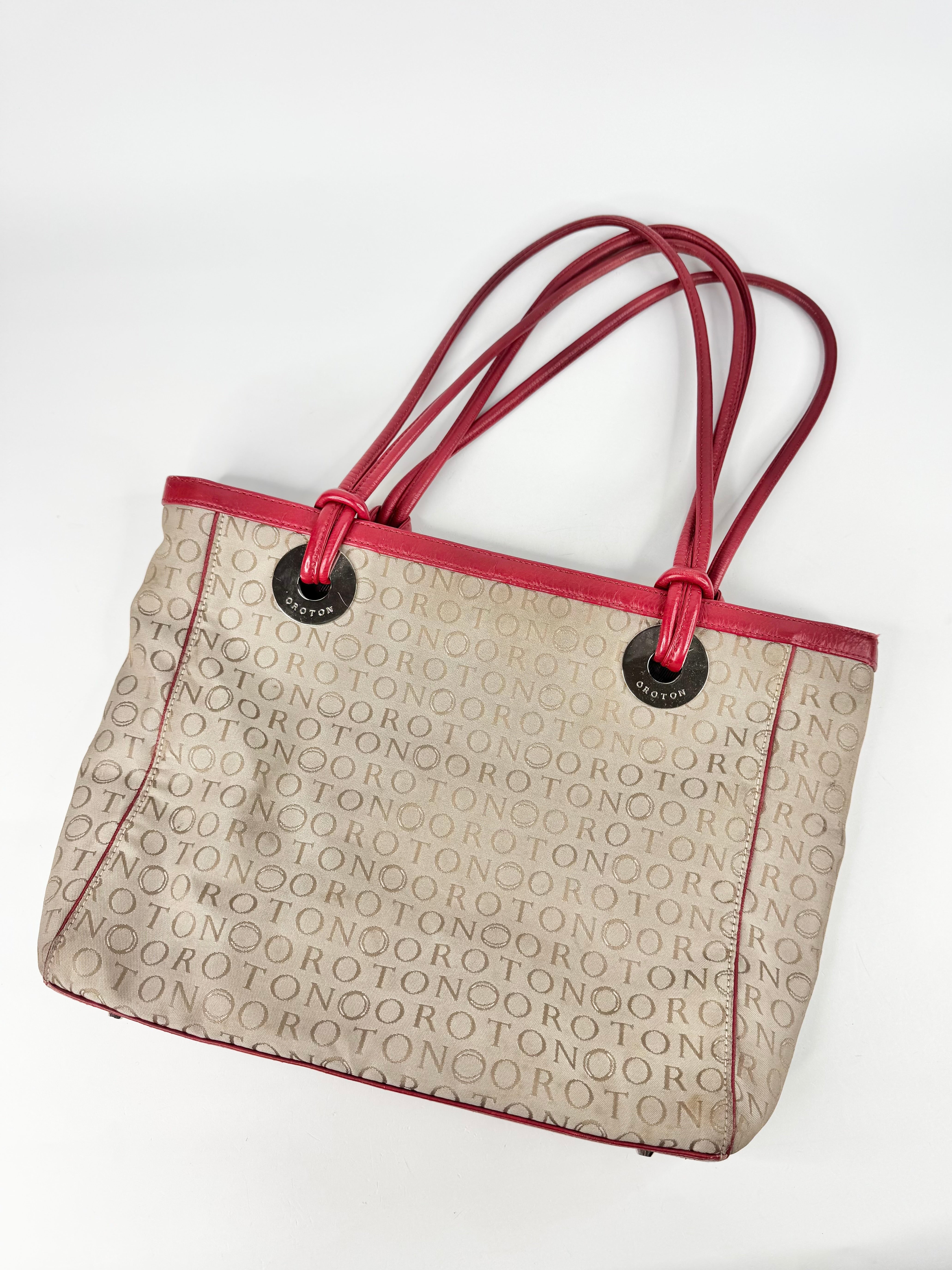 Oroton Beige Monogram Tote Bag