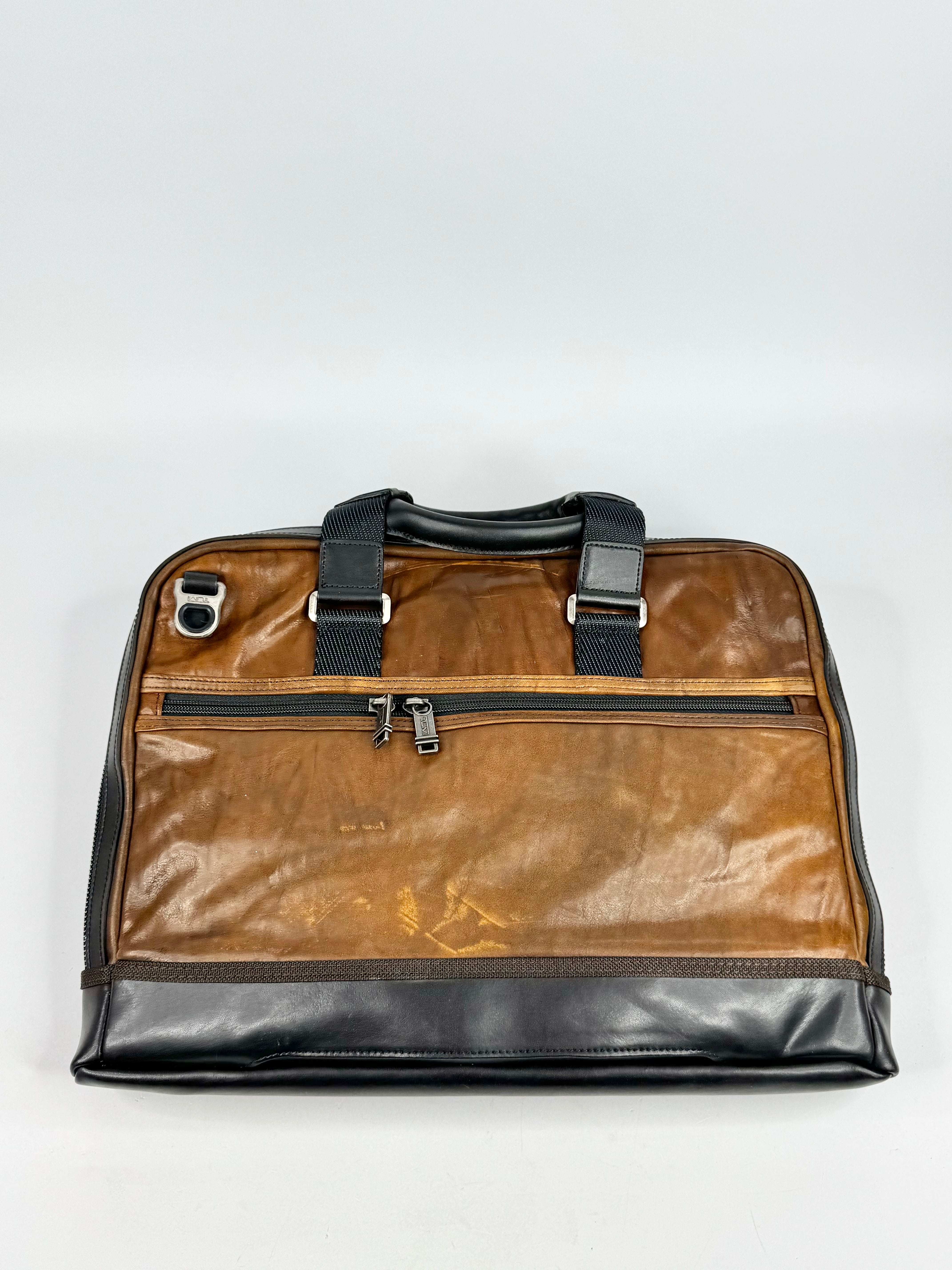 Tumi Brown & Black Leather Messenger Bag