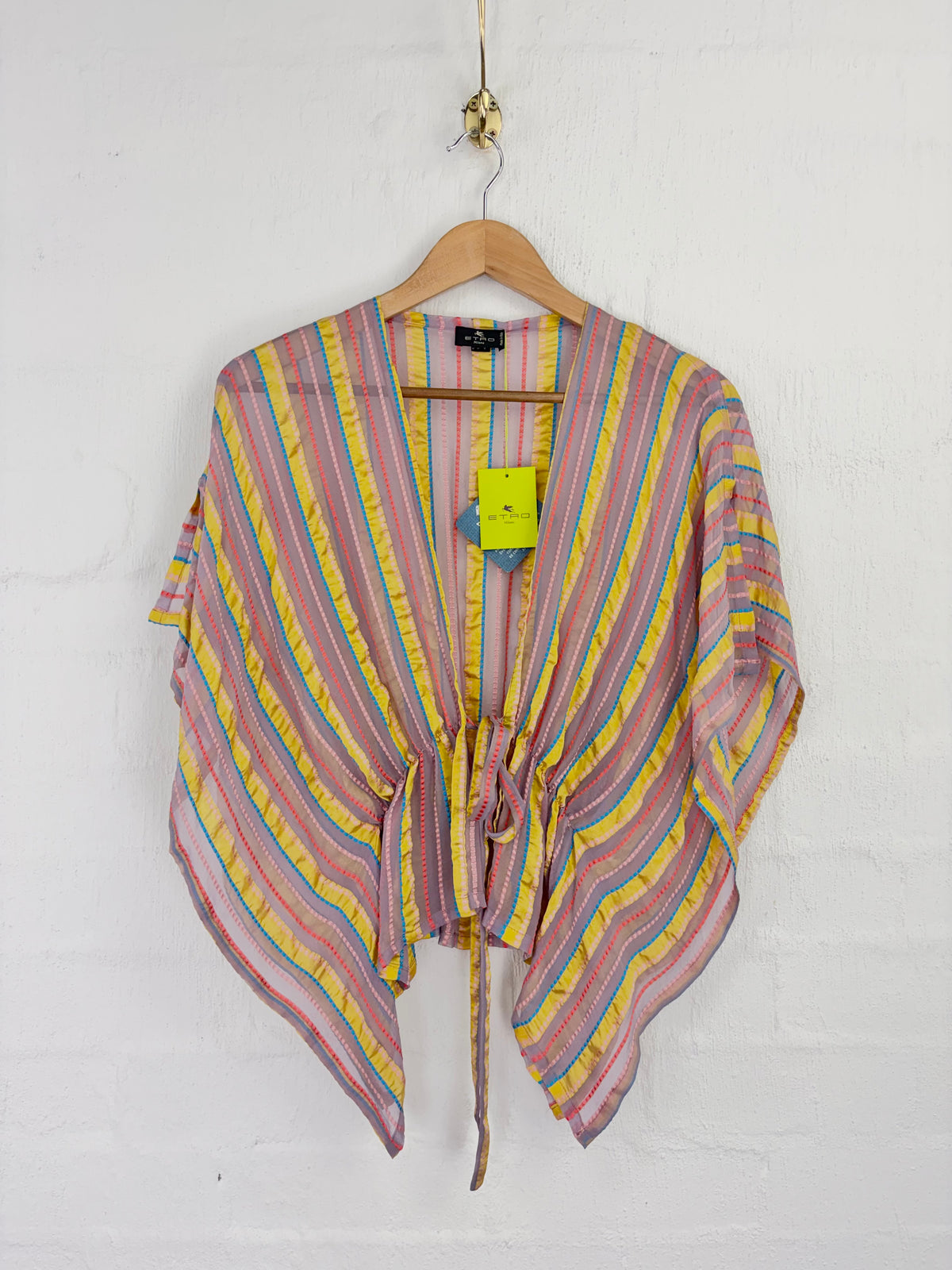 Etro Milano Sheer Pink, Gold, & Orange Silk Blouse NWT - AU16