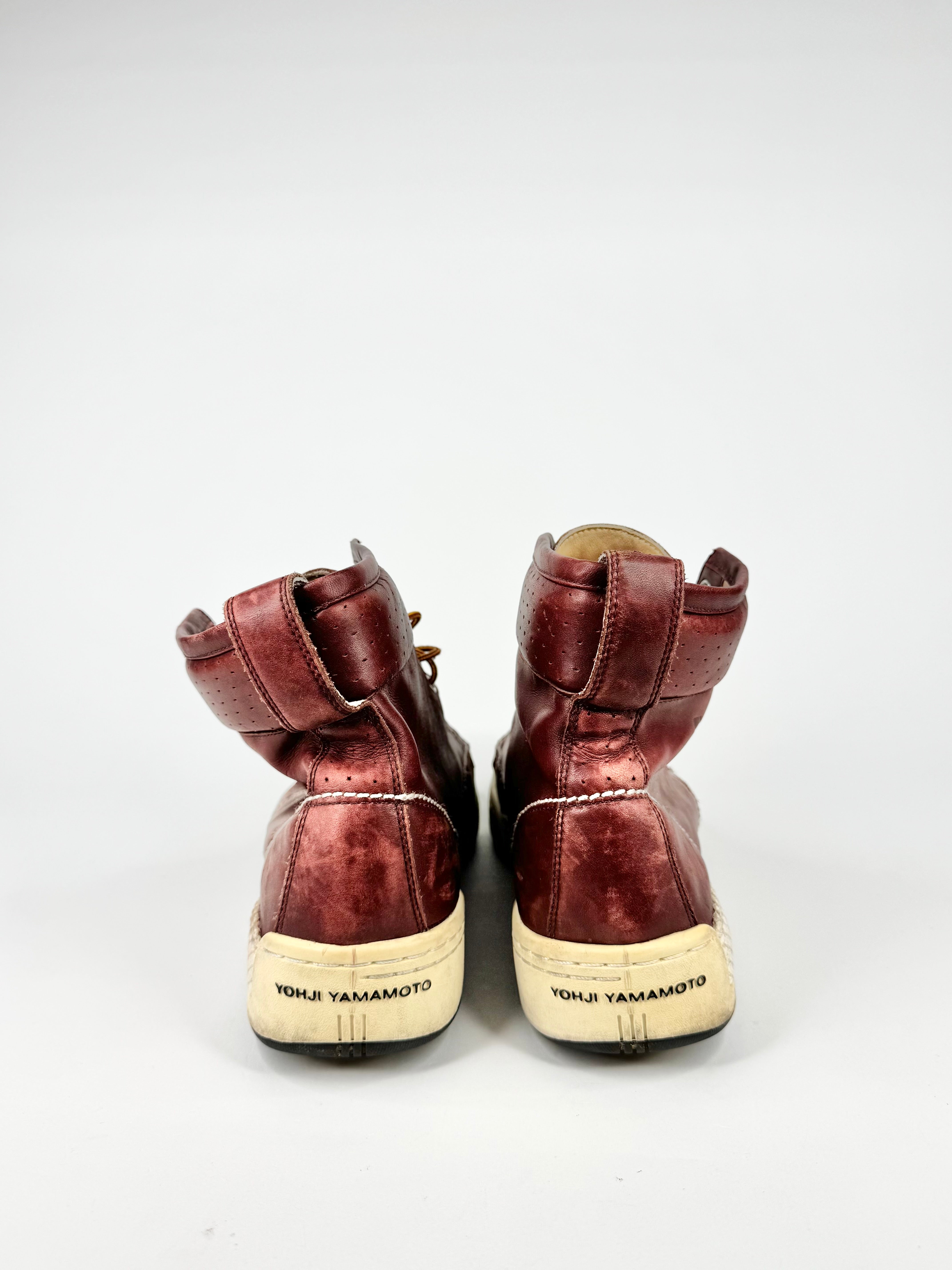Adidas Y-3 Oxblood Red 'Hayworth' High Top Leather Sneakers - EU45.5