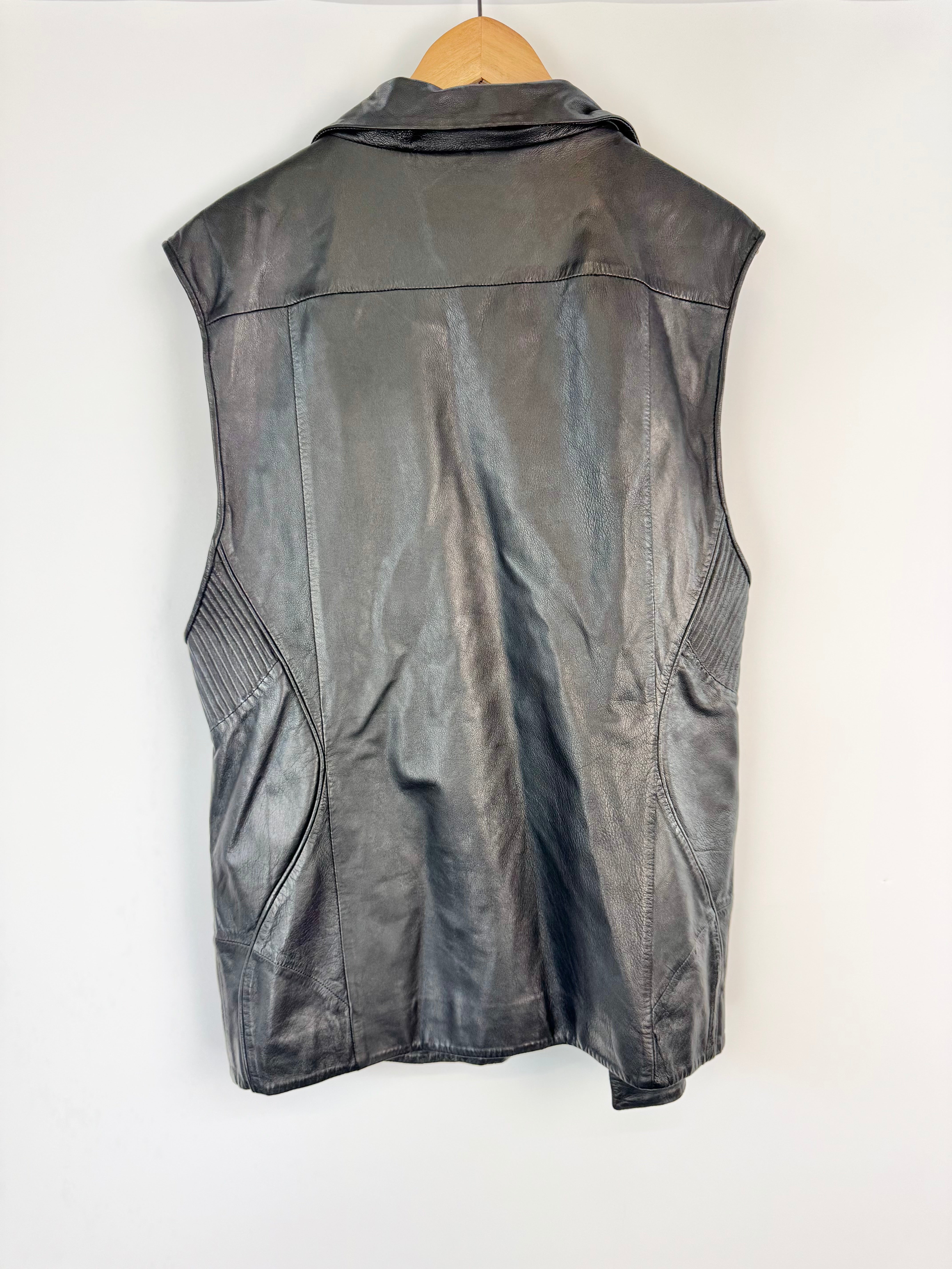 Shadow & Dust Black Leather Biker Style Vest - L