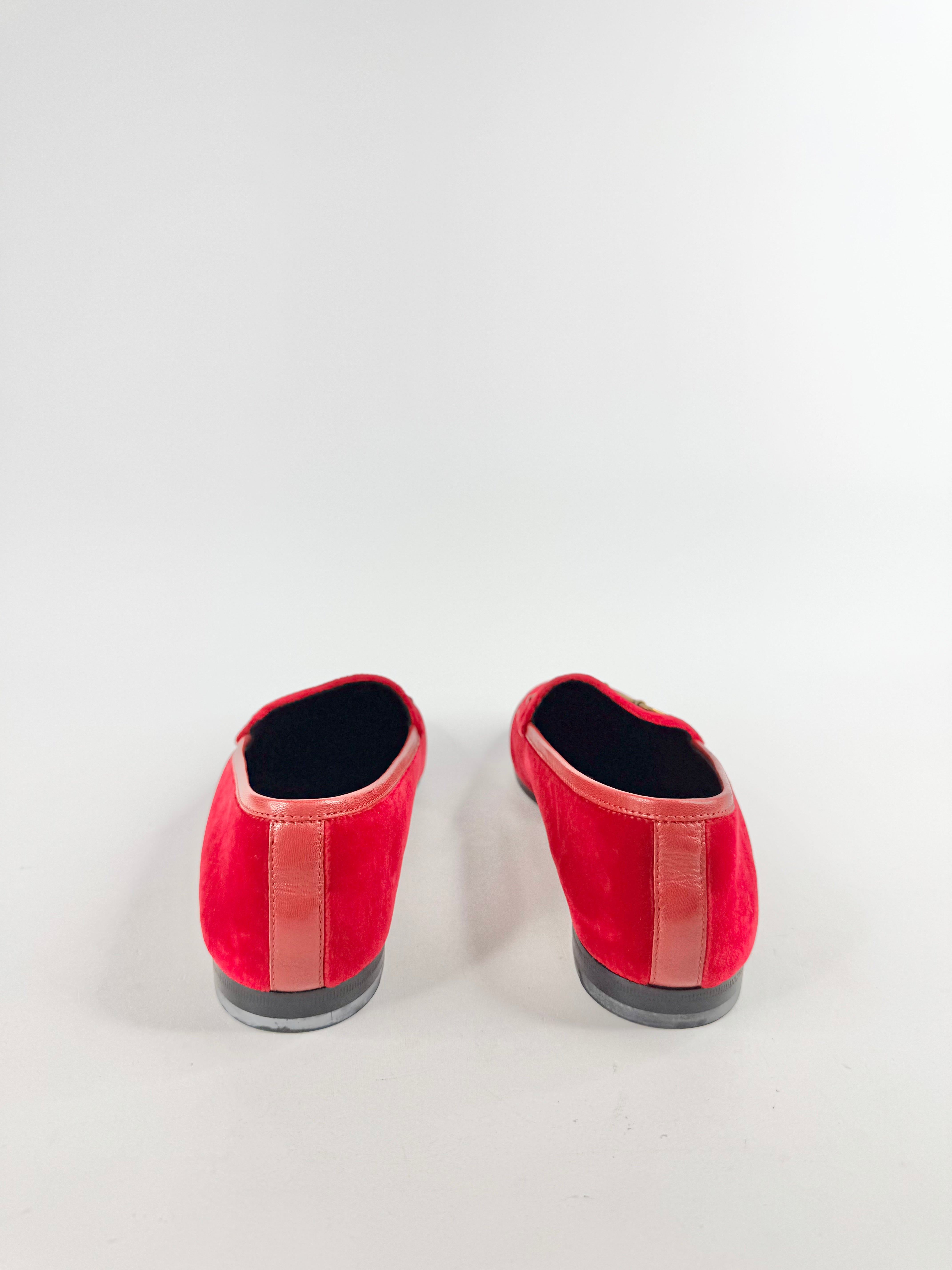 Gucci Red Velvet Horsebit Loafers - EU38.5