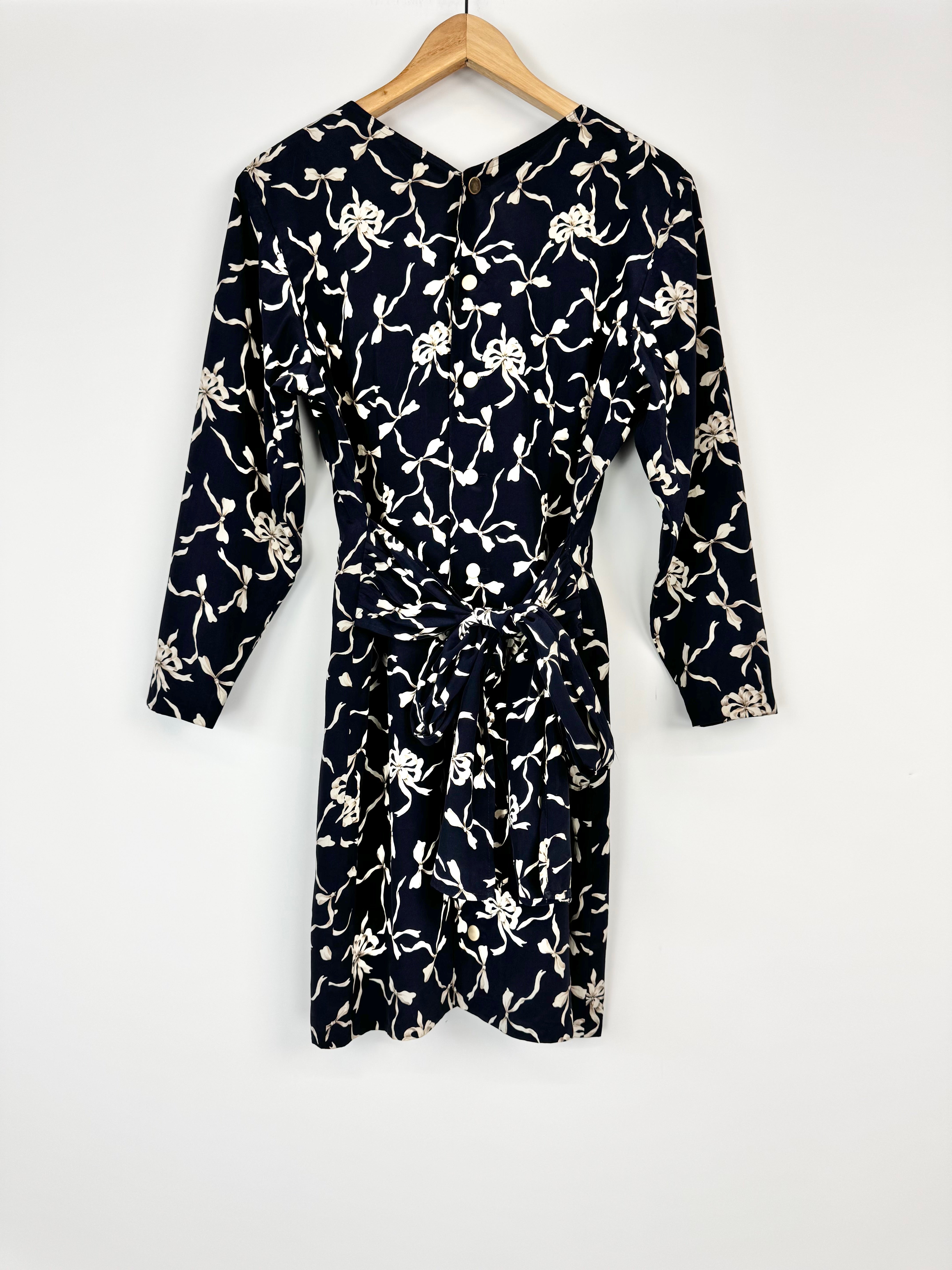 Cynthia Blue Ribbon Patterned Tie Dress - AU12