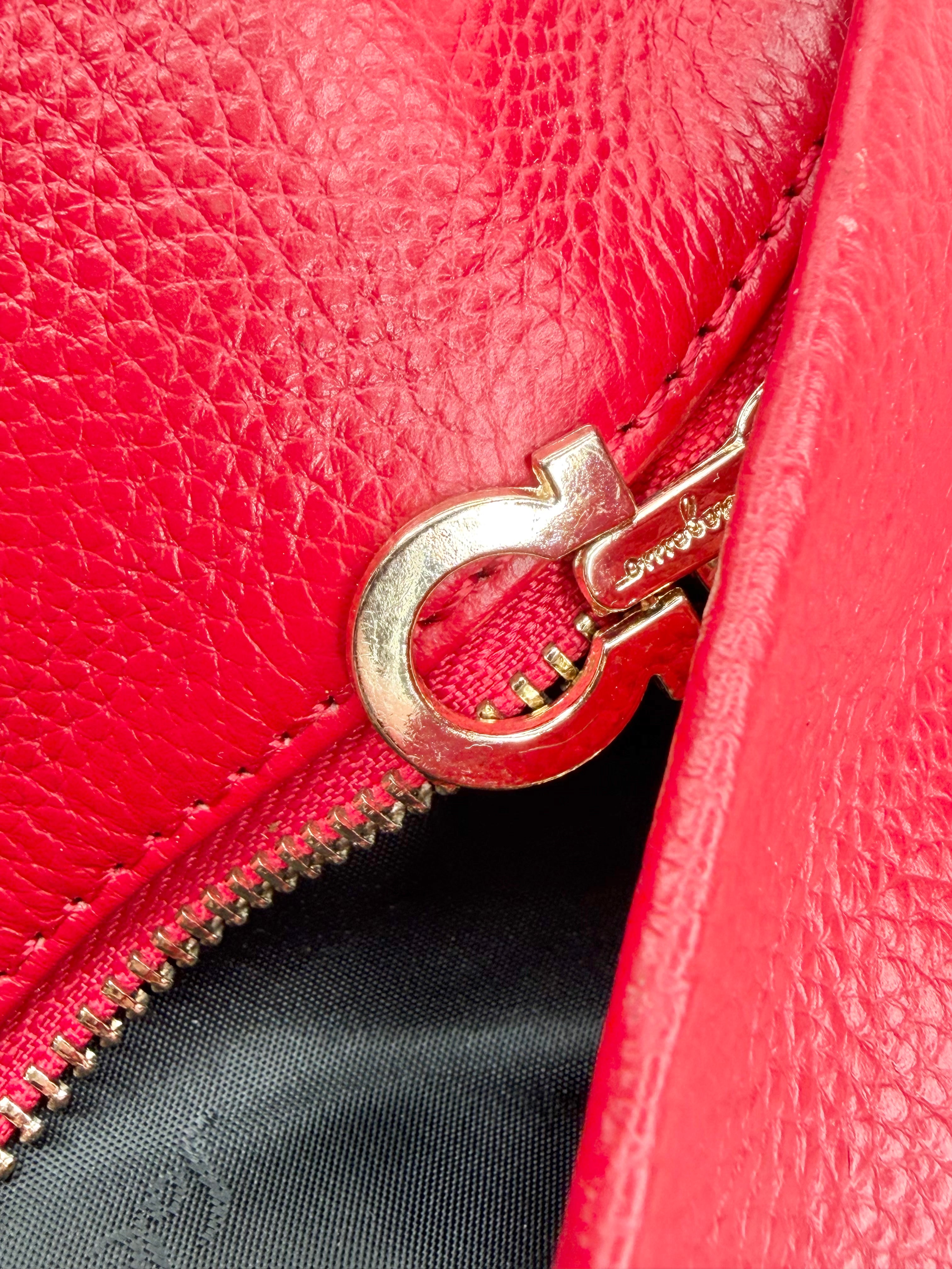 Salvatore Ferragamo Red Pebbled Leather Shoulder Bag