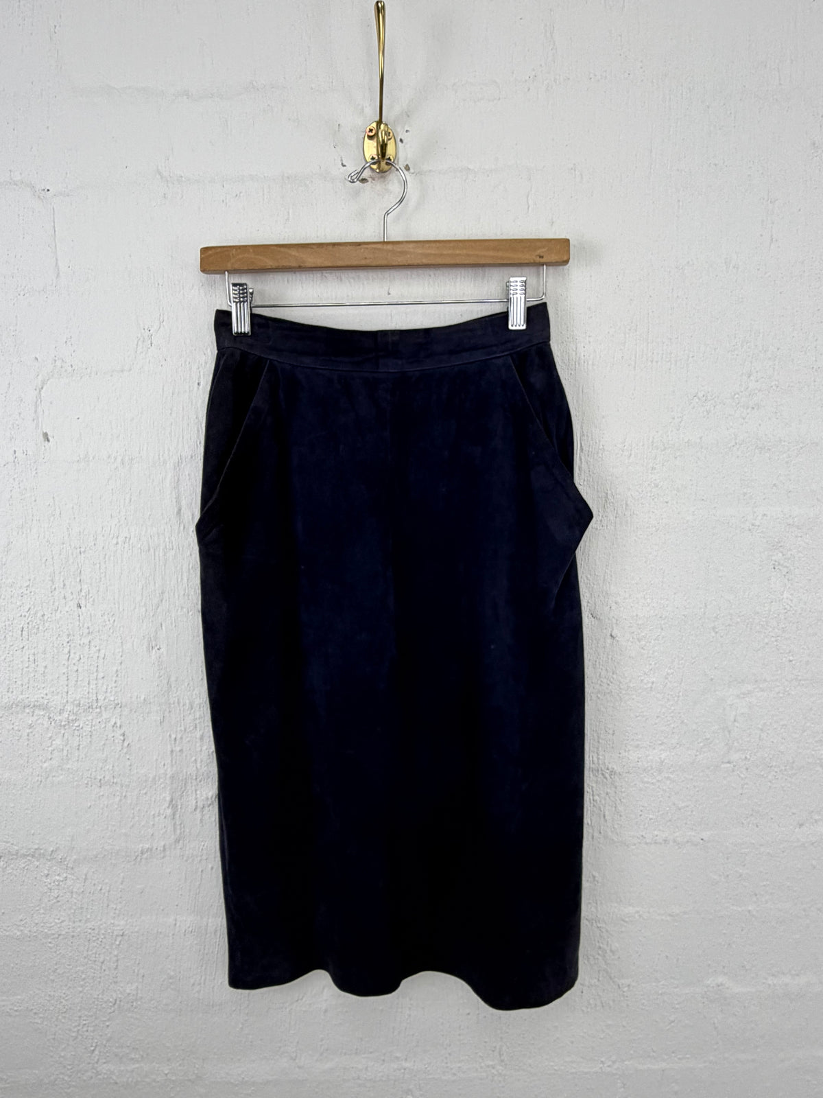 Vintage Mario Valentino Navy Suede Pencil Skirt - AU6/8