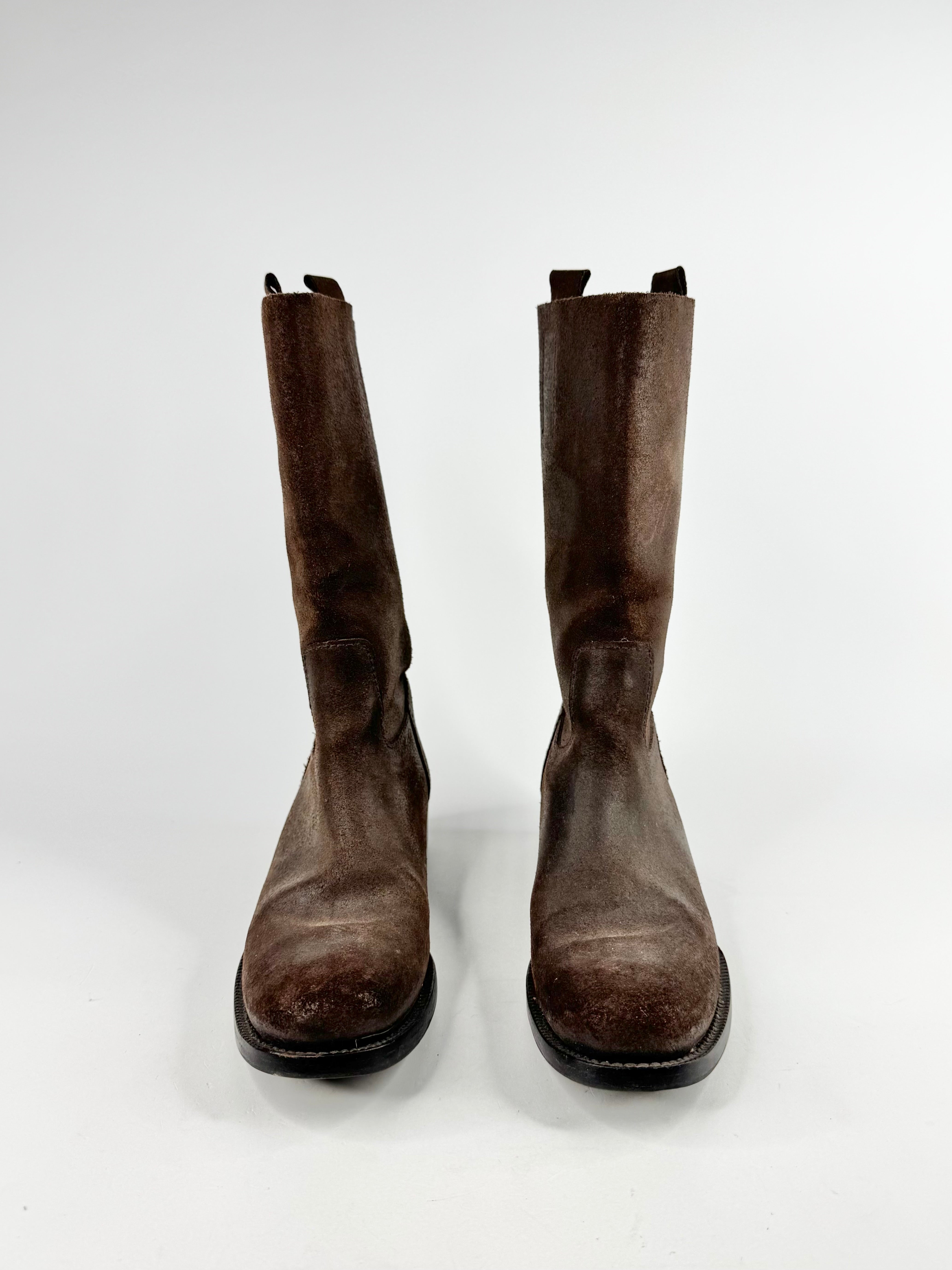 Vintage Prada Dark Brown Textured Suede Boots - EU38/39