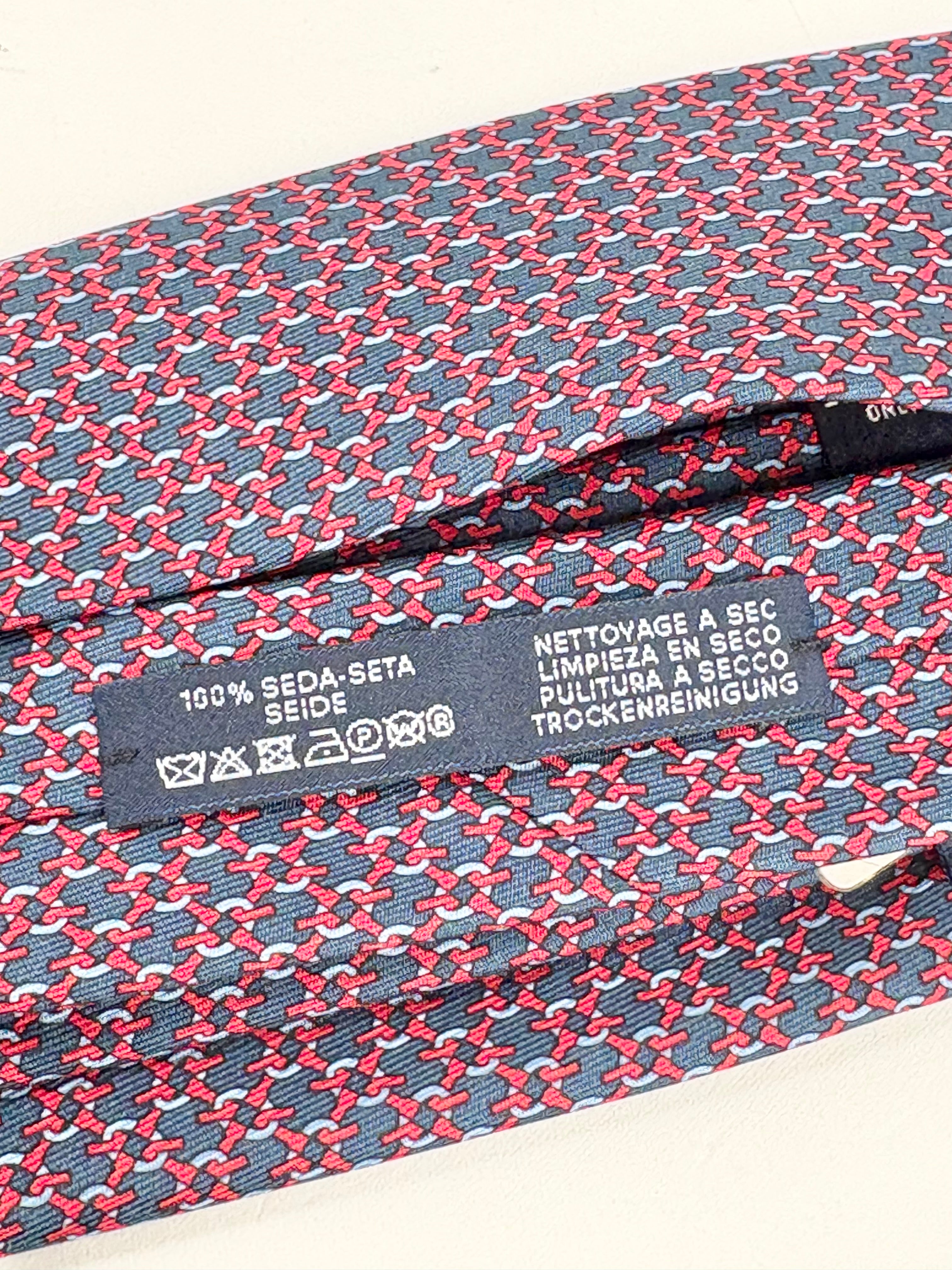 Hermès Blue & Red Patterned Twill Silk Tie