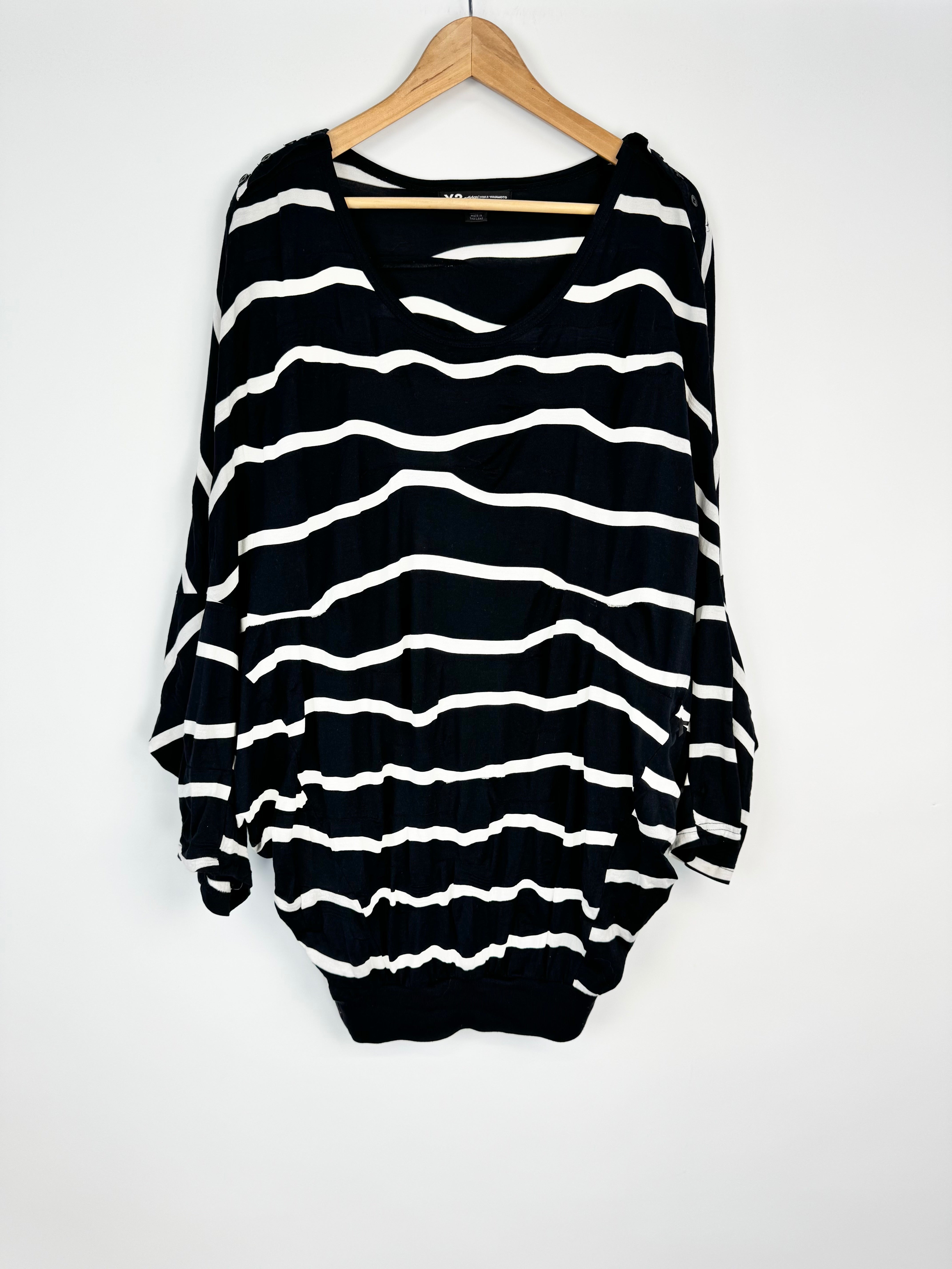 Y-3 by Yohji Yamamoto Black & White Squiggle Pattern Dolman Sleeve Top - AU8/10